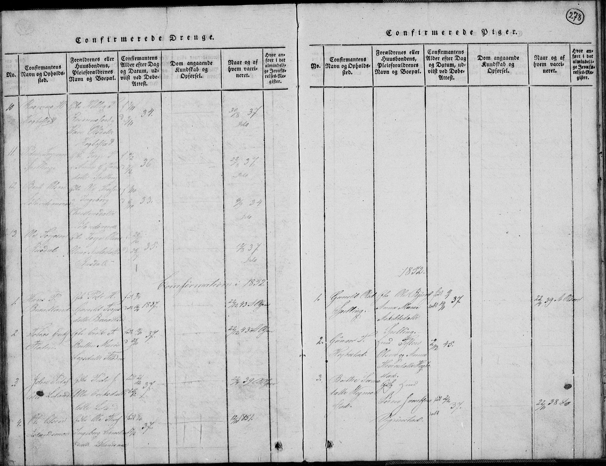 Nord-Audnedal sokneprestkontor, AV/SAK-1111-0032/F/Fb/Fbb/L0001: Klokkerbok nr. B 1, 1816-1858, s. 278