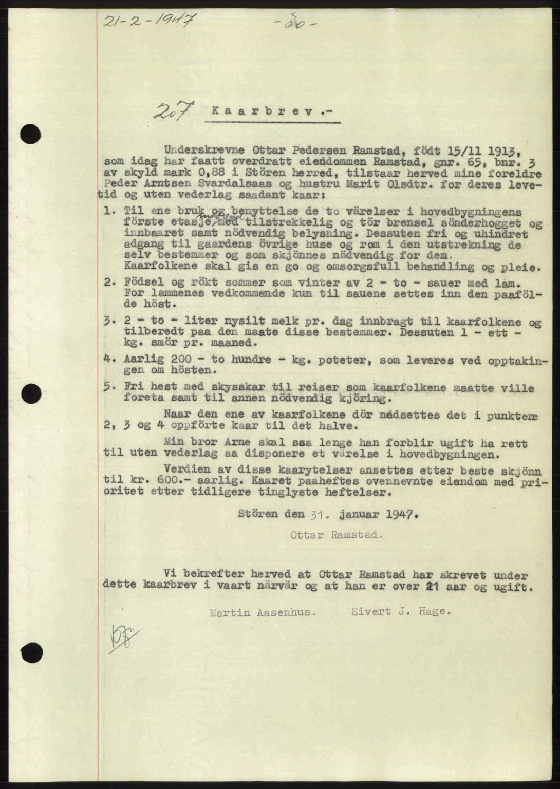 Gauldal sorenskriveri, SAT/A-0014/1/2/2C: Pantebok nr. A3, 1947-1947, Dagboknr: 207/1947