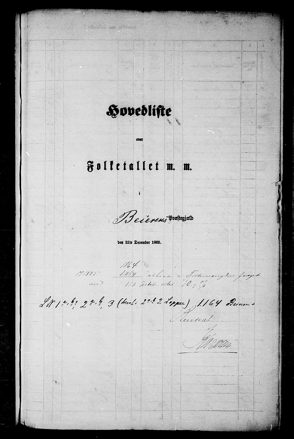 RA, Folketelling 1865 for 1839P Beiarn prestegjeld, 1865, s. 1
