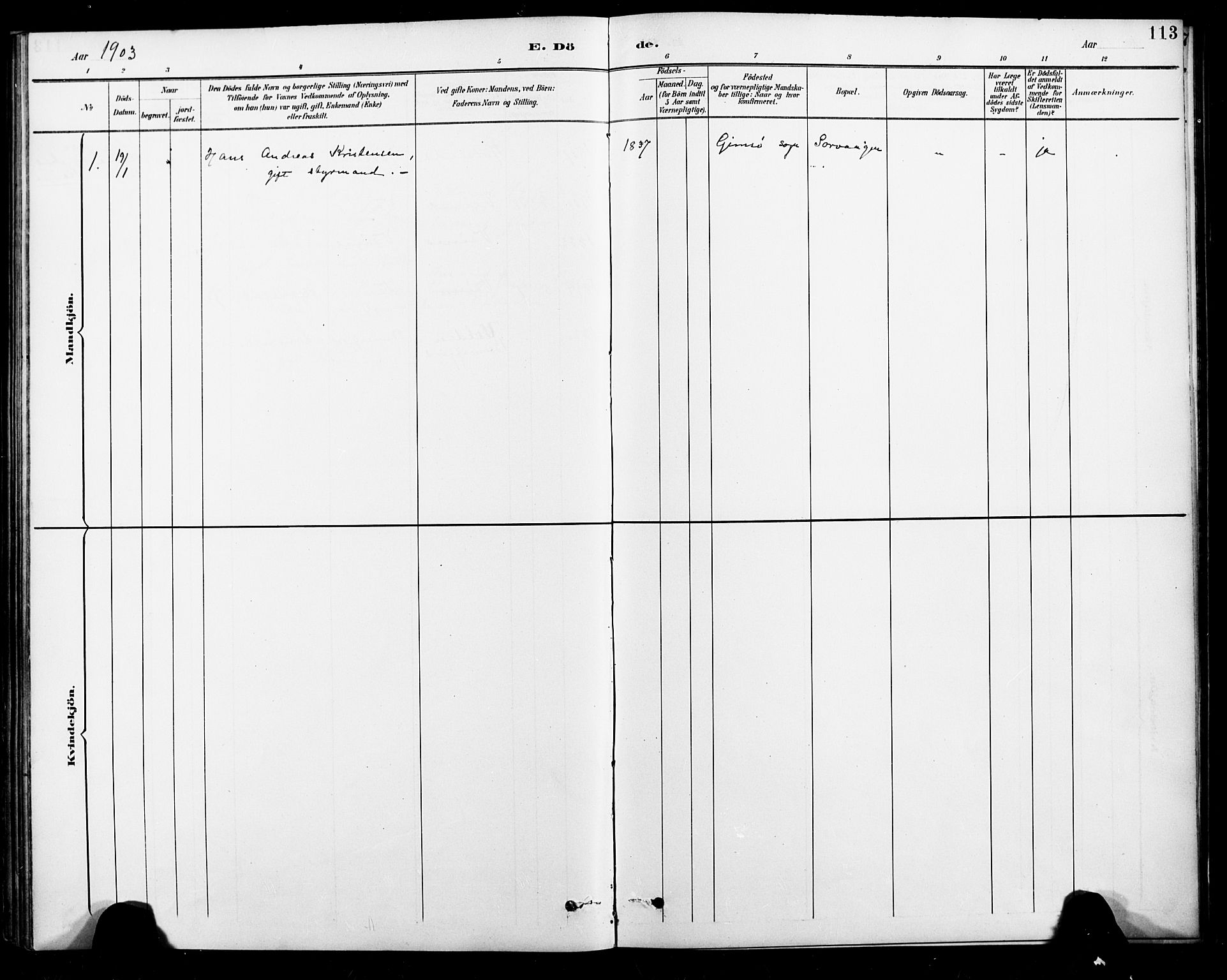 Ministerialprotokoller, klokkerbøker og fødselsregistre - Nordland, AV/SAT-A-1459/886/L1220: Ministerialbok nr. 886A02, 1892-1903, s. 113