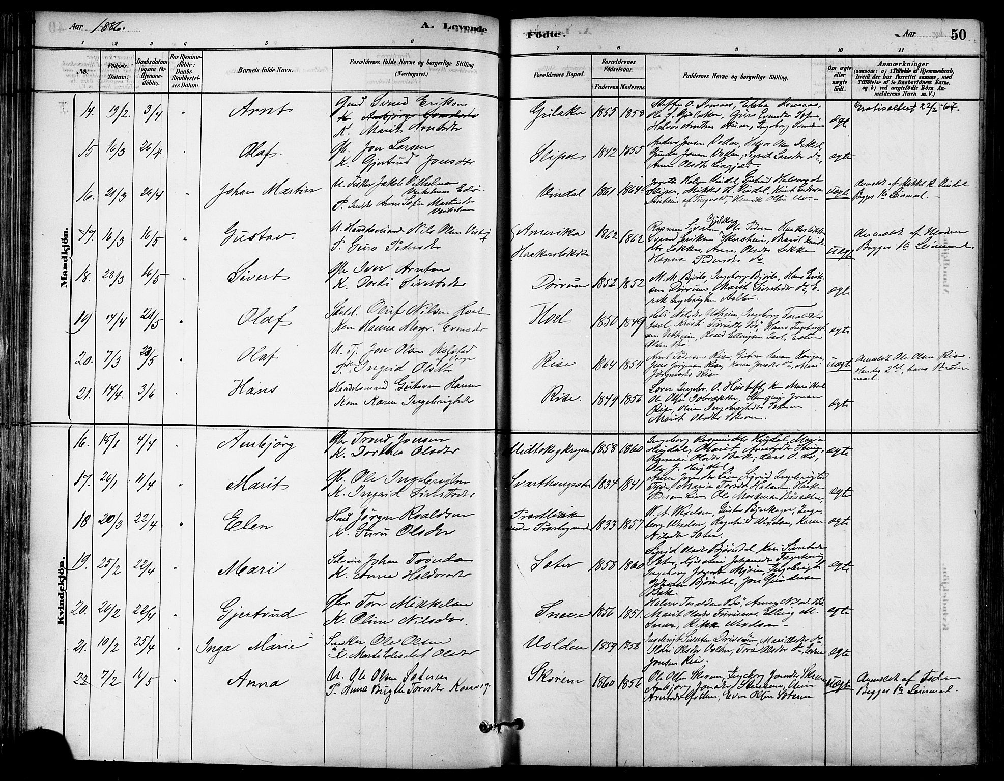 Ministerialprotokoller, klokkerbøker og fødselsregistre - Sør-Trøndelag, SAT/A-1456/678/L0901: Ministerialbok nr. 678A10, 1881-1894, s. 50