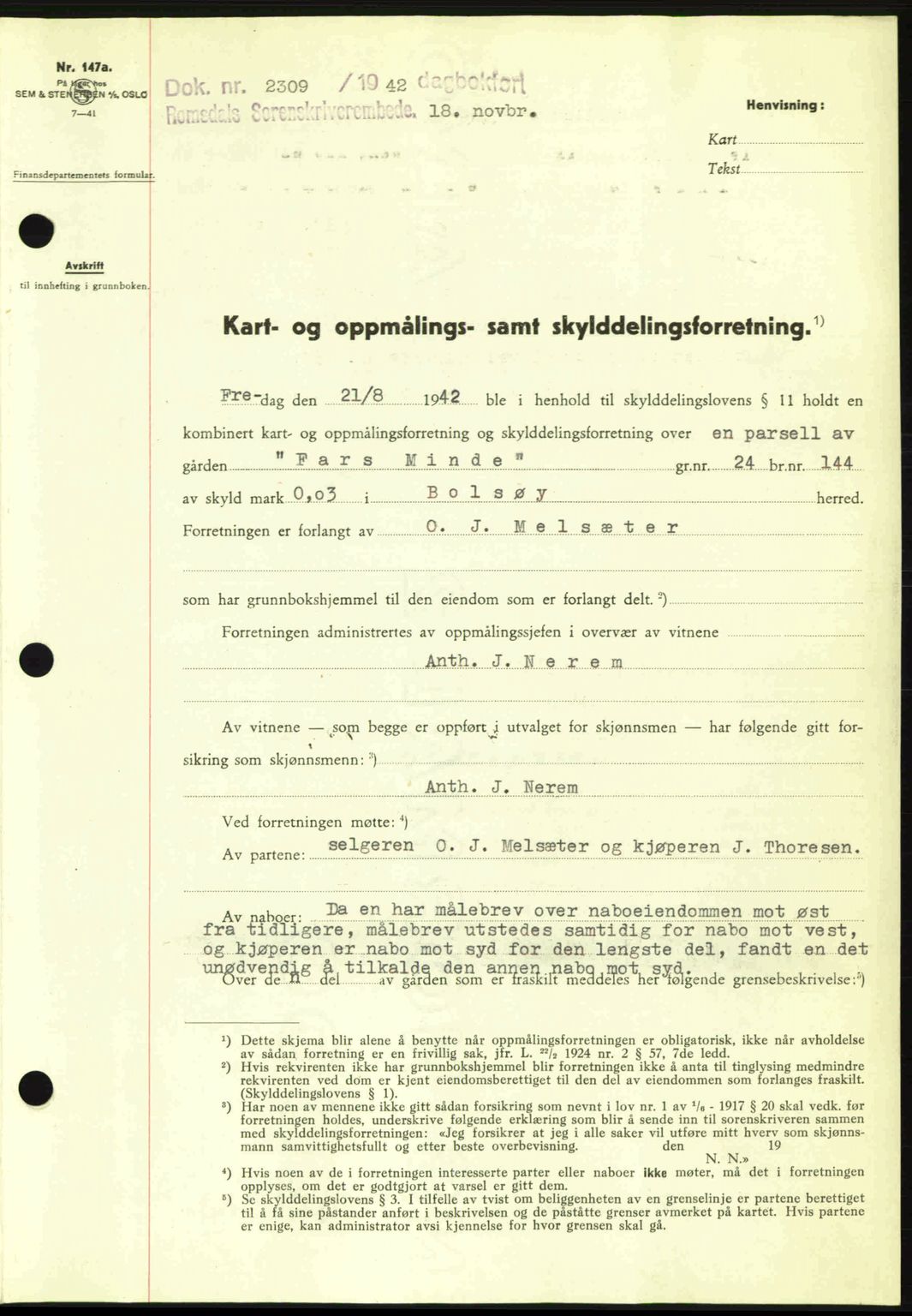 Romsdal sorenskriveri, SAT/A-4149/1/2/2C: Pantebok nr. A13, 1942-1943, Dagboknr: 2309/1942