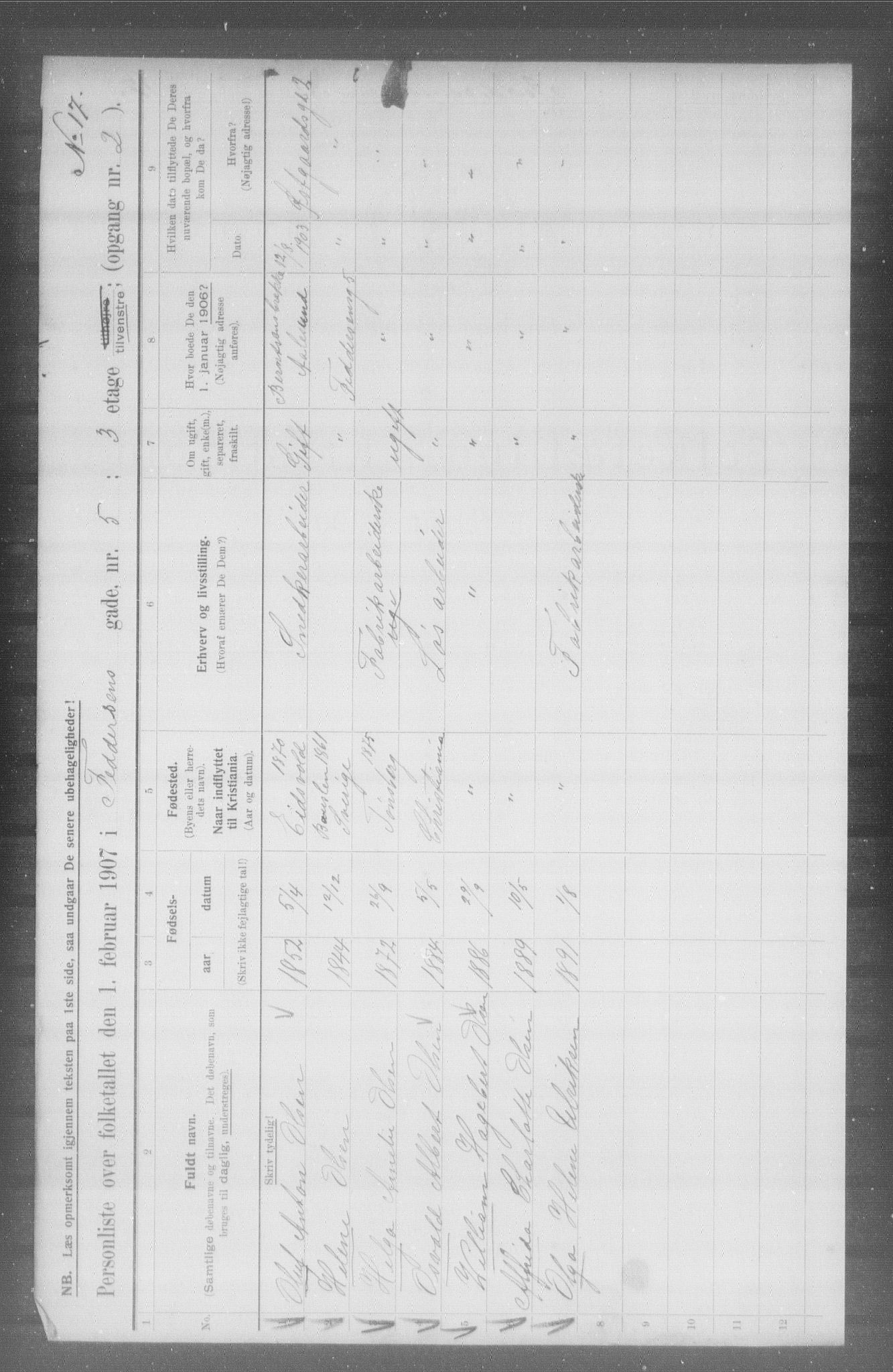 OBA, Kommunal folketelling 1.2.1907 for Kristiania kjøpstad, 1907, s. 12176