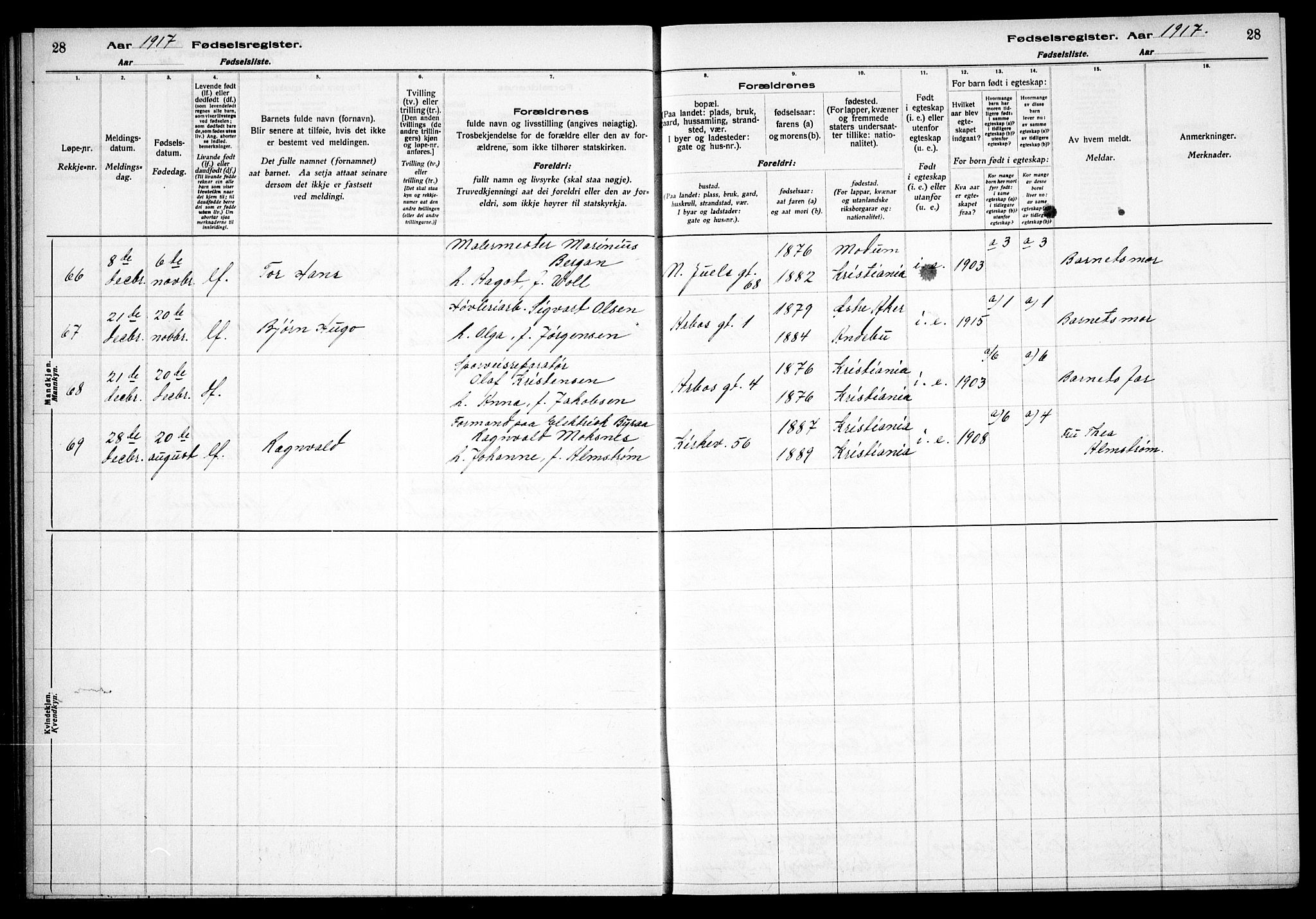 Uranienborg prestekontor Kirkebøker, AV/SAO-A-10877/J/Ja/L0001: Fødselsregister nr. 1, 1916-1930, s. 28