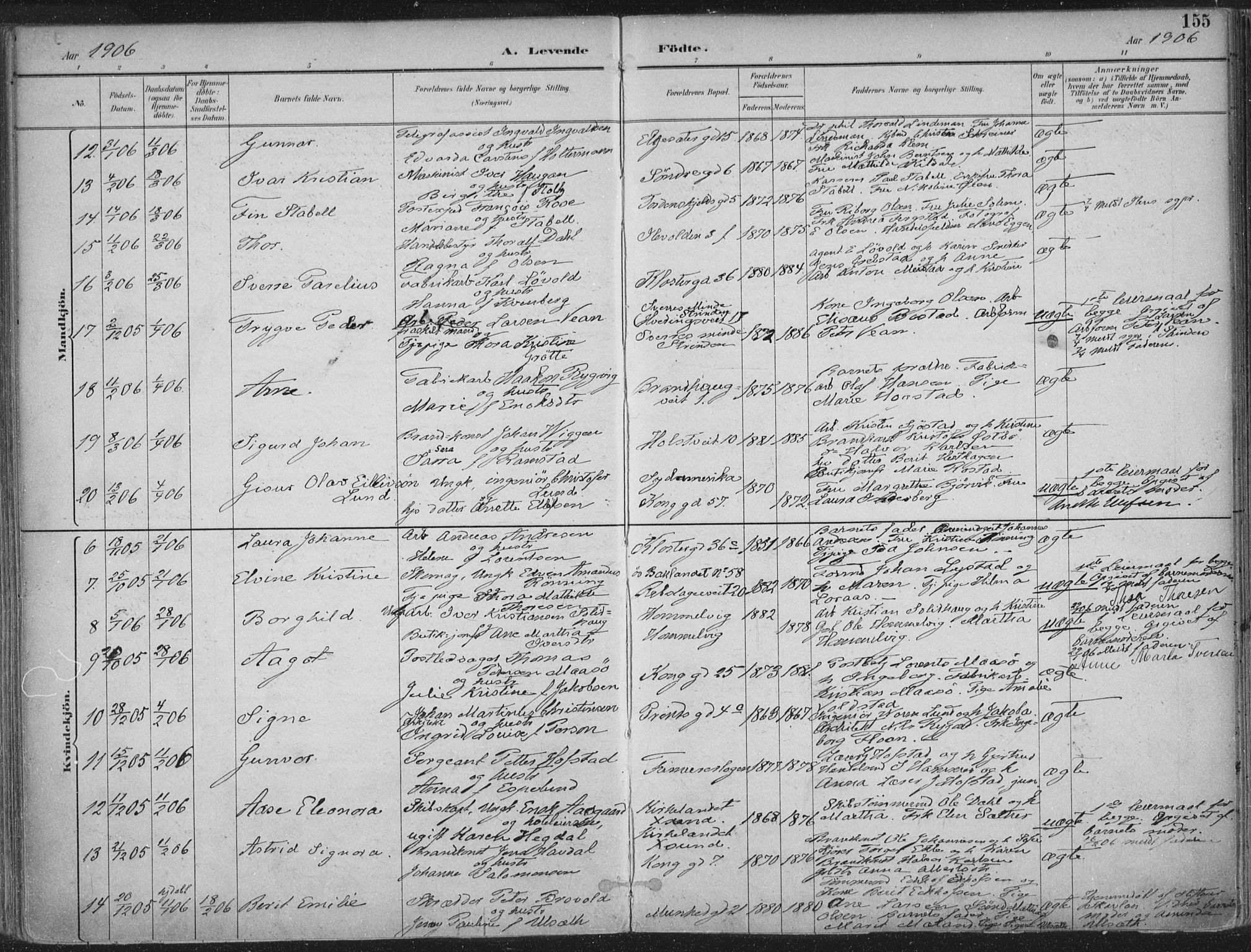 Ministerialprotokoller, klokkerbøker og fødselsregistre - Sør-Trøndelag, SAT/A-1456/601/L0062: Ministerialbok nr. 601A30, 1891-1911, s. 155