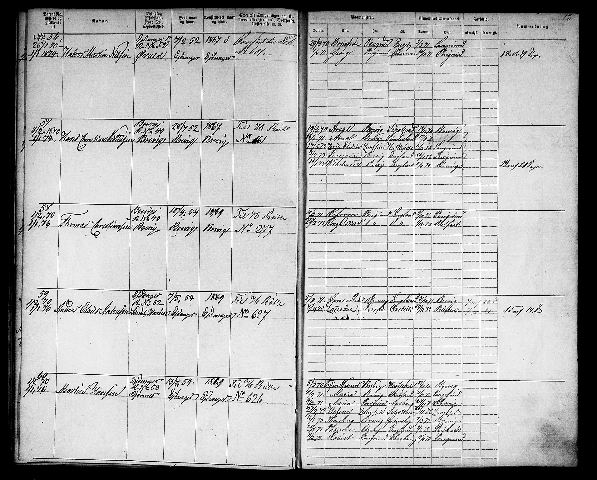 Brevik innrulleringskontor, AV/SAKO-A-833/F/Fa/L0002: Annotasjonsrulle, 1868-1878, s. 14