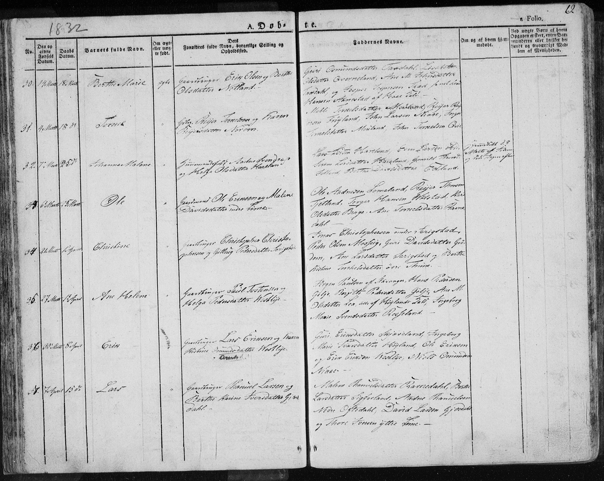 Lye sokneprestkontor, AV/SAST-A-101794/001/30BA/L0004: Ministerialbok nr. A 4, 1826-1841, s. 62