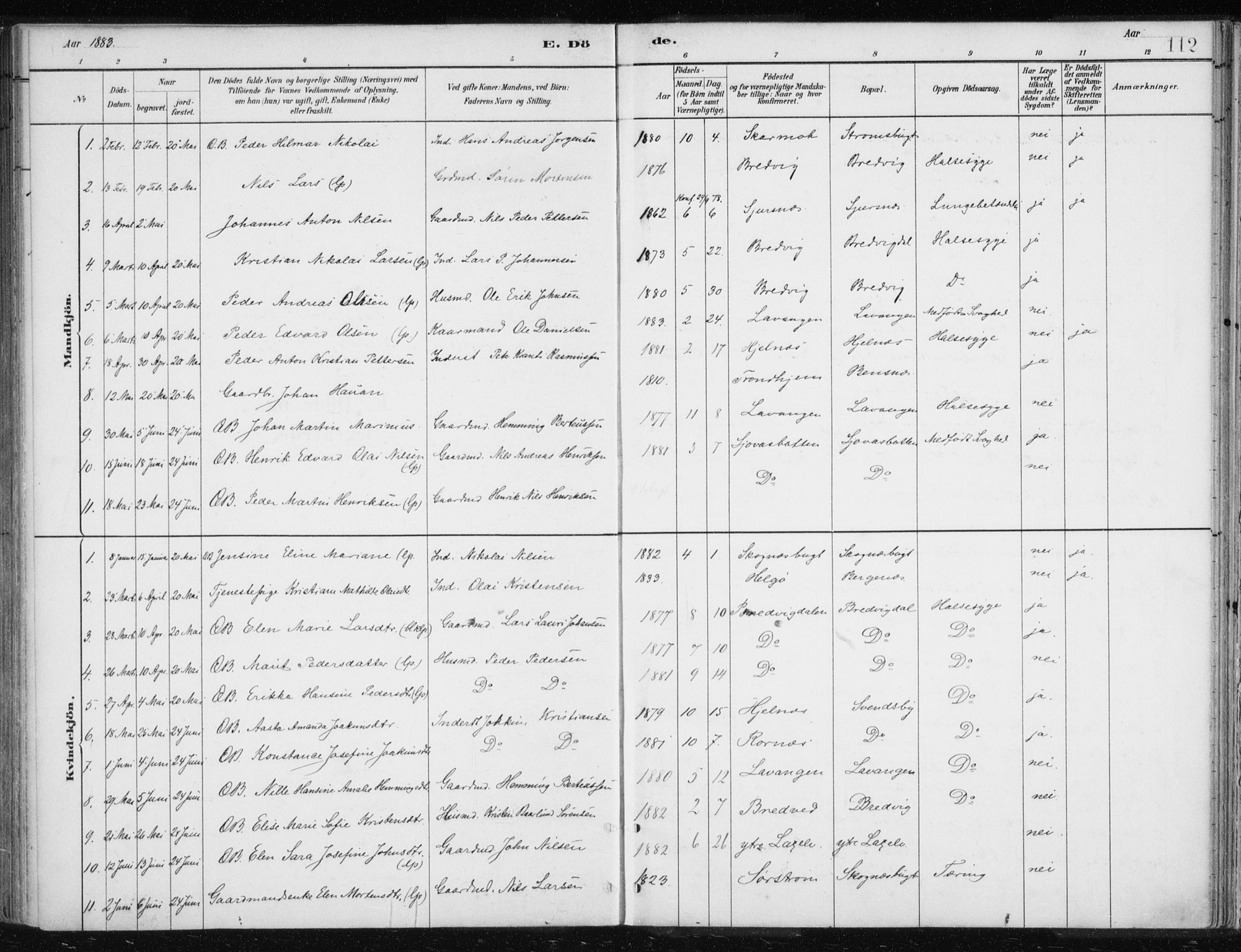 Lyngen sokneprestembete, AV/SATØ-S-1289/H/He/Hea/L0010kirke: Ministerialbok nr. 10, 1883-1904, s. 112
