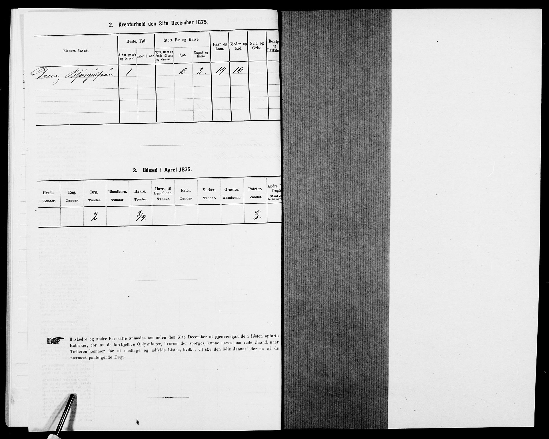 SAK, Folketelling 1875 for 0980P Åseral prestegjeld, 1875, s. 279