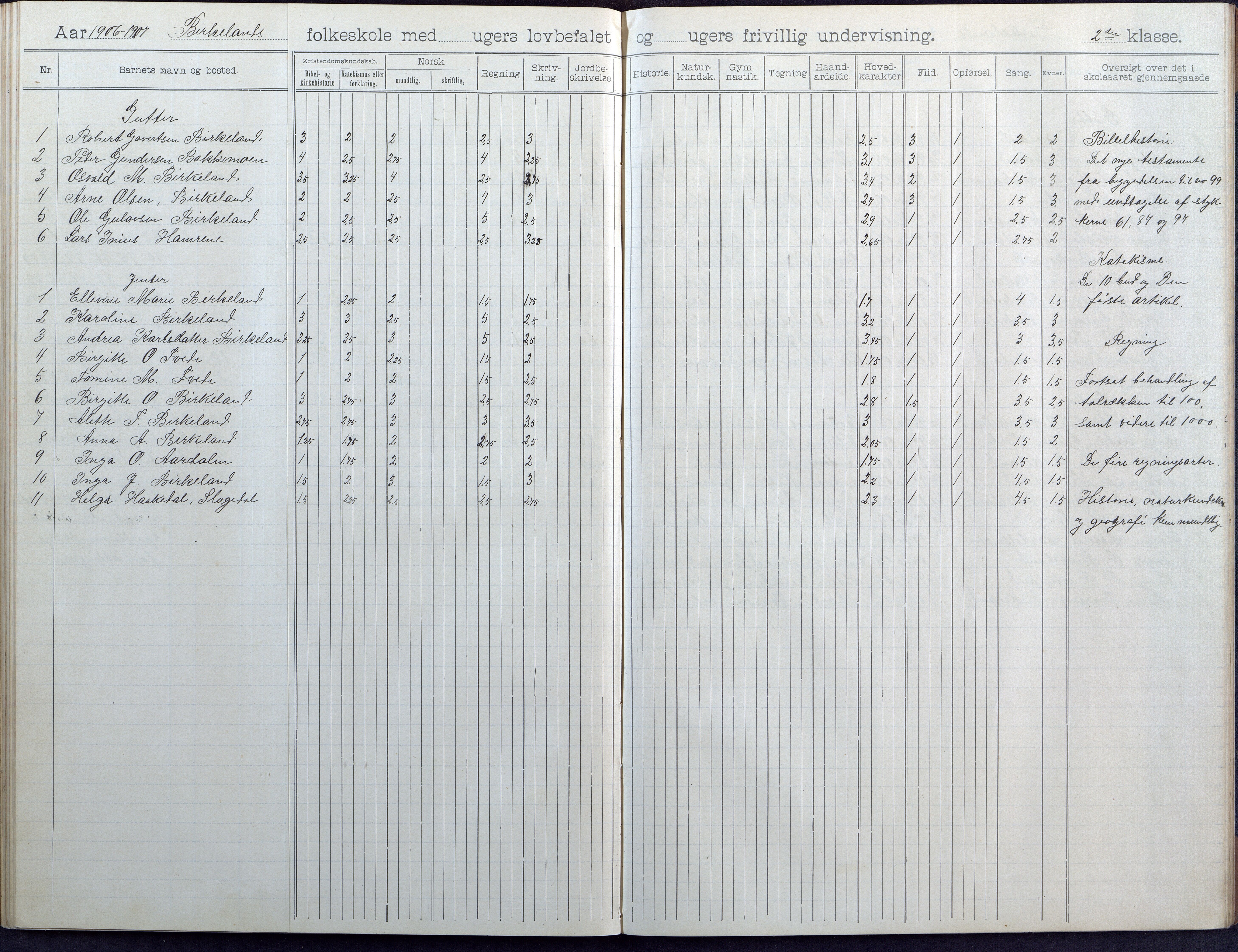 Birkenes kommune, Birkenes krets/Birkeland folkeskole frem til 1991, AAKS/KA0928-550a_91/F02/L0005: Skoleprotokoll, 1898-1911