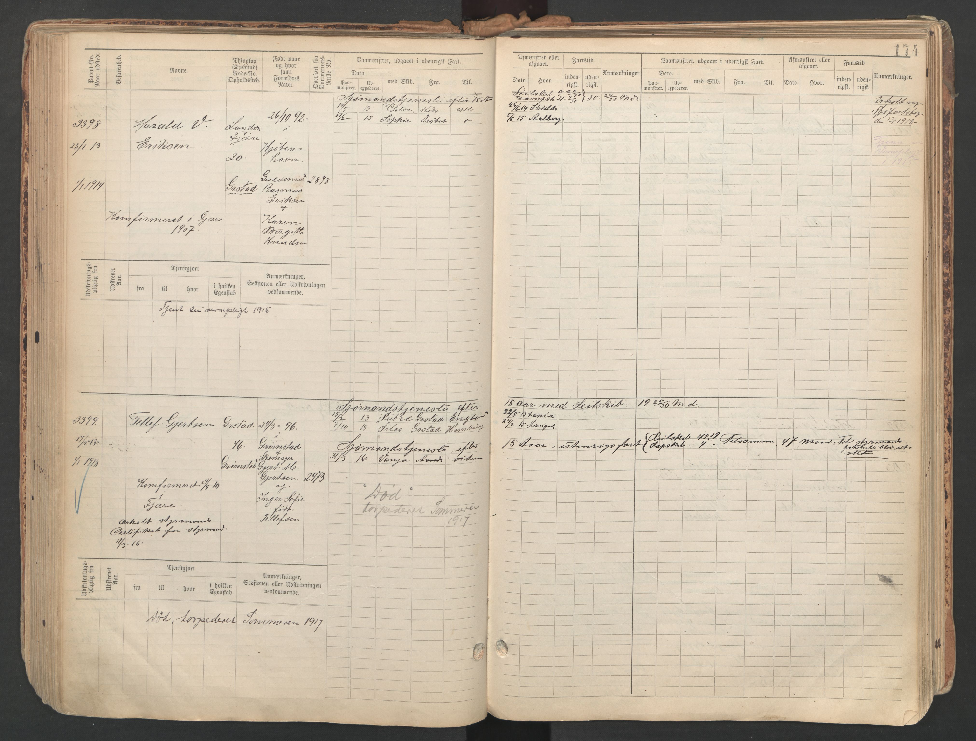 Grimstad mønstringskrets, SAK/2031-0013/F/Fb/L0013: Hovedrulle A nr 3052-3814, V-26, 1900-1943, s. 187