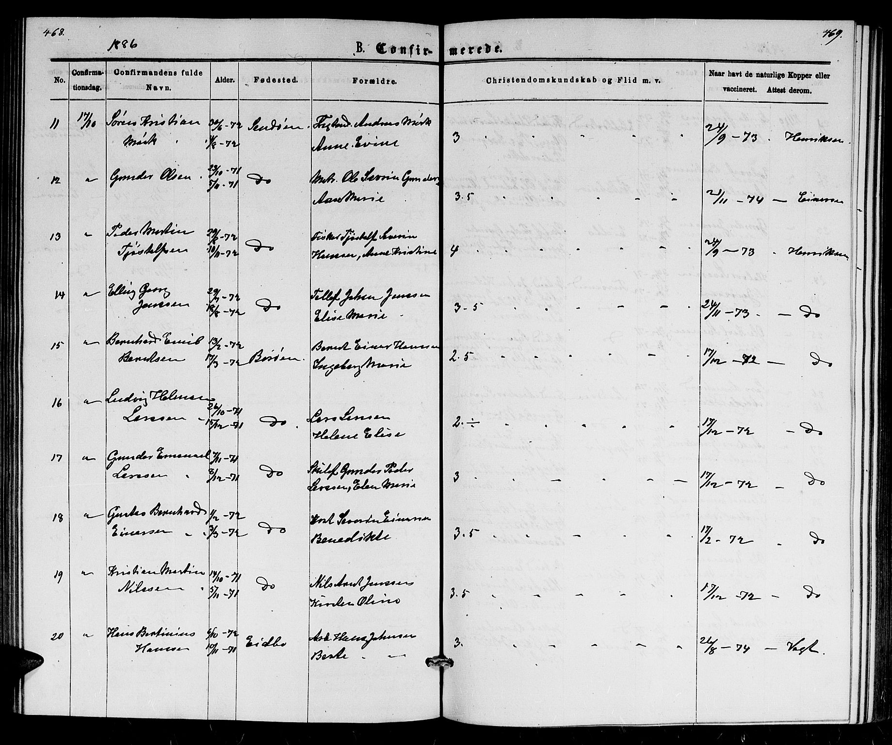 Dypvåg sokneprestkontor, AV/SAK-1111-0007/F/Fb/Fba/L0012: Klokkerbok nr. B 12, 1872-1886, s. 468-469