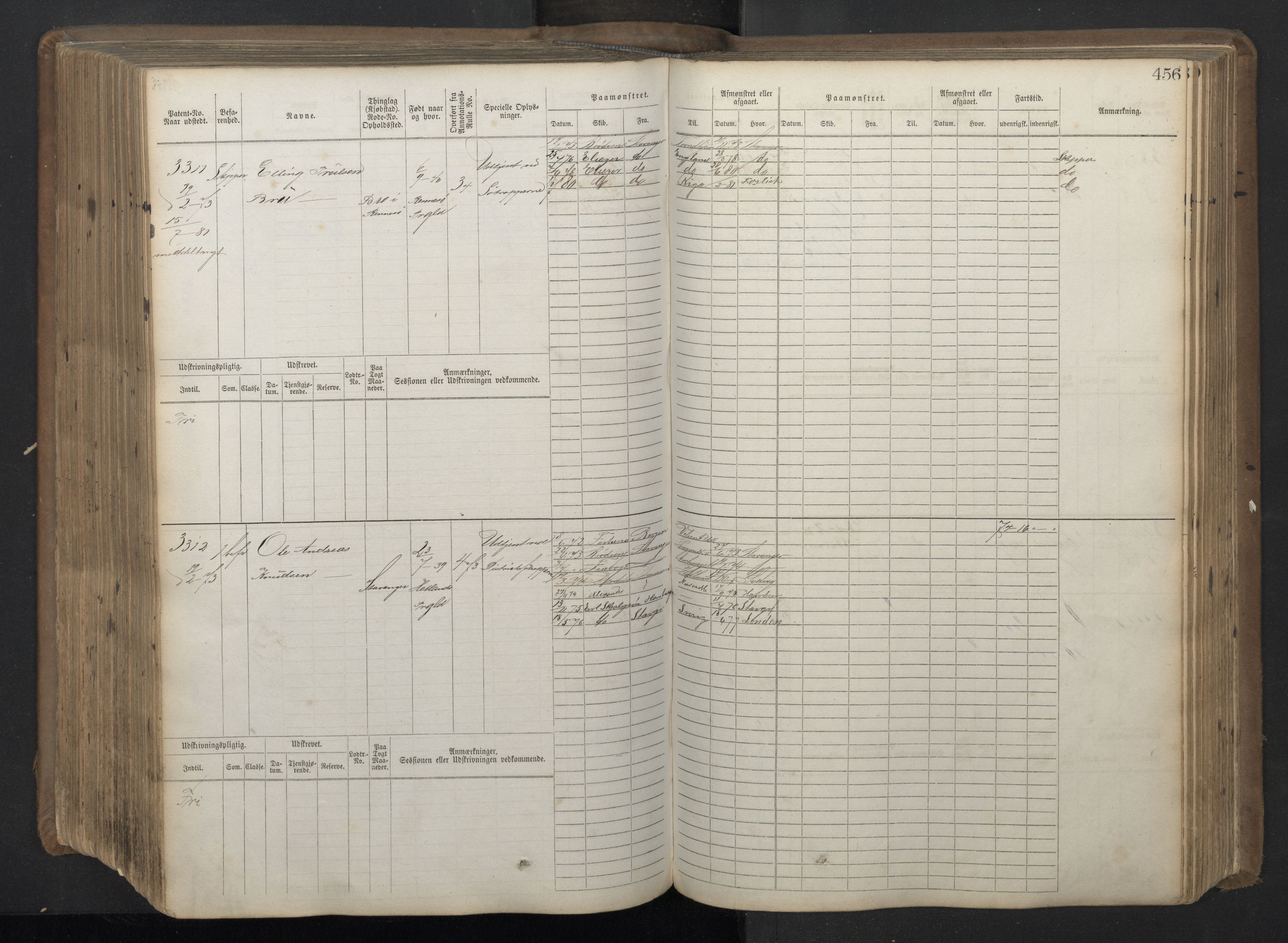 Stavanger sjømannskontor, AV/SAST-A-102006/F/Fb/Fbb/L0018: Sjøfartshovedrulle patnentnr. 2402-3602 (dublett), 1869, s. 460