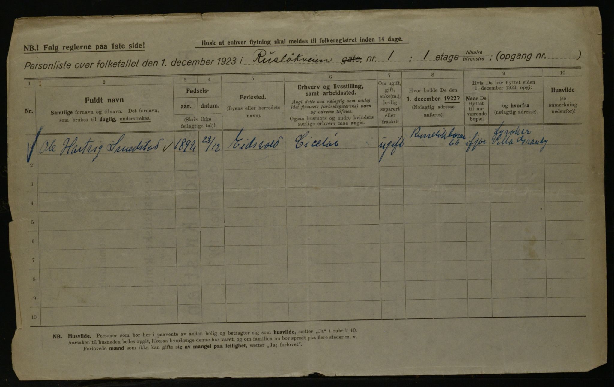 OBA, Kommunal folketelling 1.12.1923 for Kristiania, 1923, s. 93484