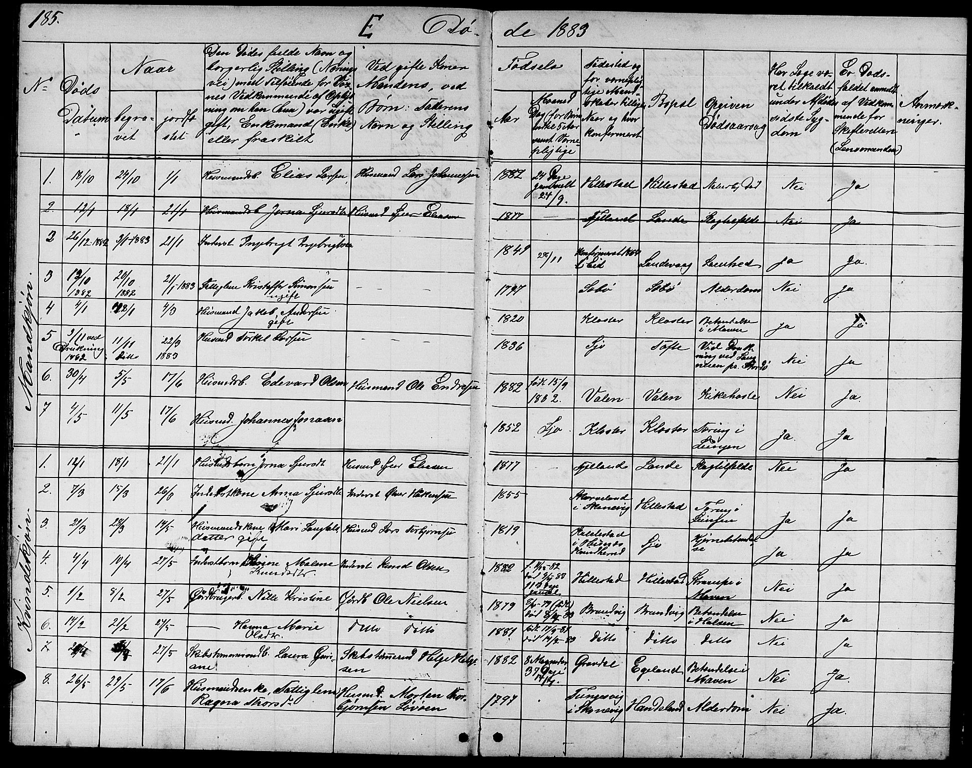 Fjelberg sokneprestembete, AV/SAB-A-75201/H/Hab: Klokkerbok nr. B 3, 1868-1888, s. 185