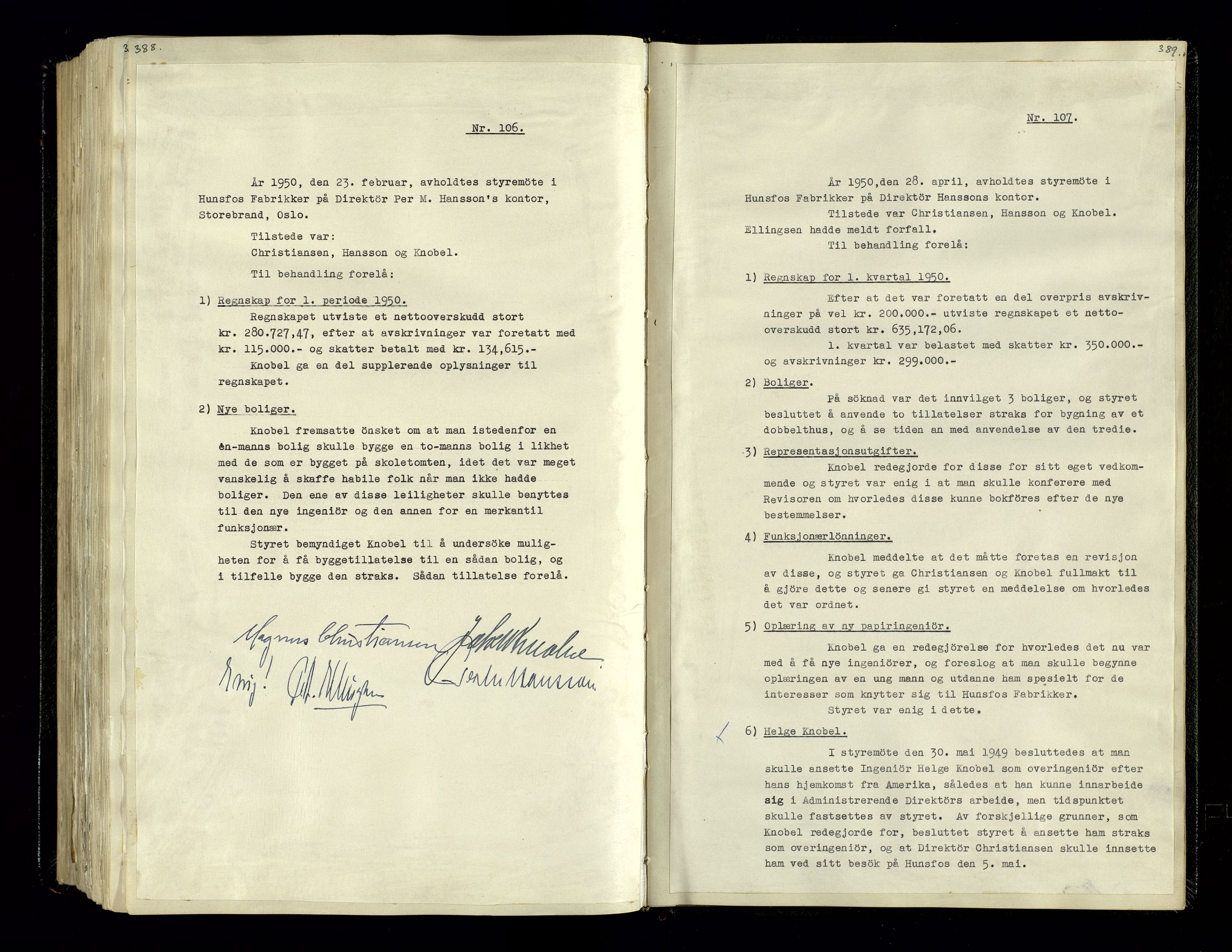 Hunsfos fabrikker, SAK/D/1440/02/L0006: Referatprotokoll fra styremøter, 1938-1950, s. 388-389