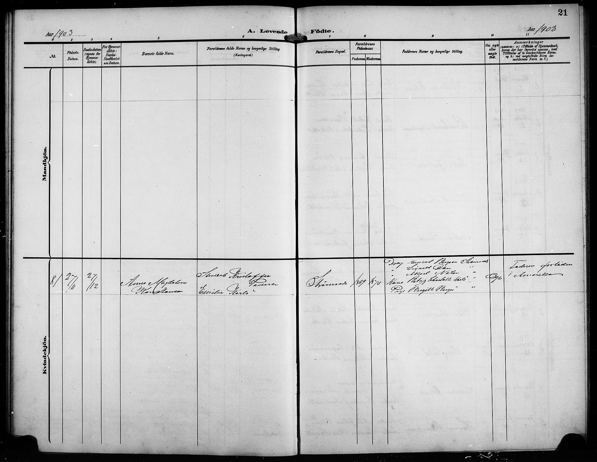 Askøy Sokneprestembete, SAB/A-74101/H/Ha/Hab/Haba/L0010: Klokkerbok nr. A 10, 1903-1907, s. 21