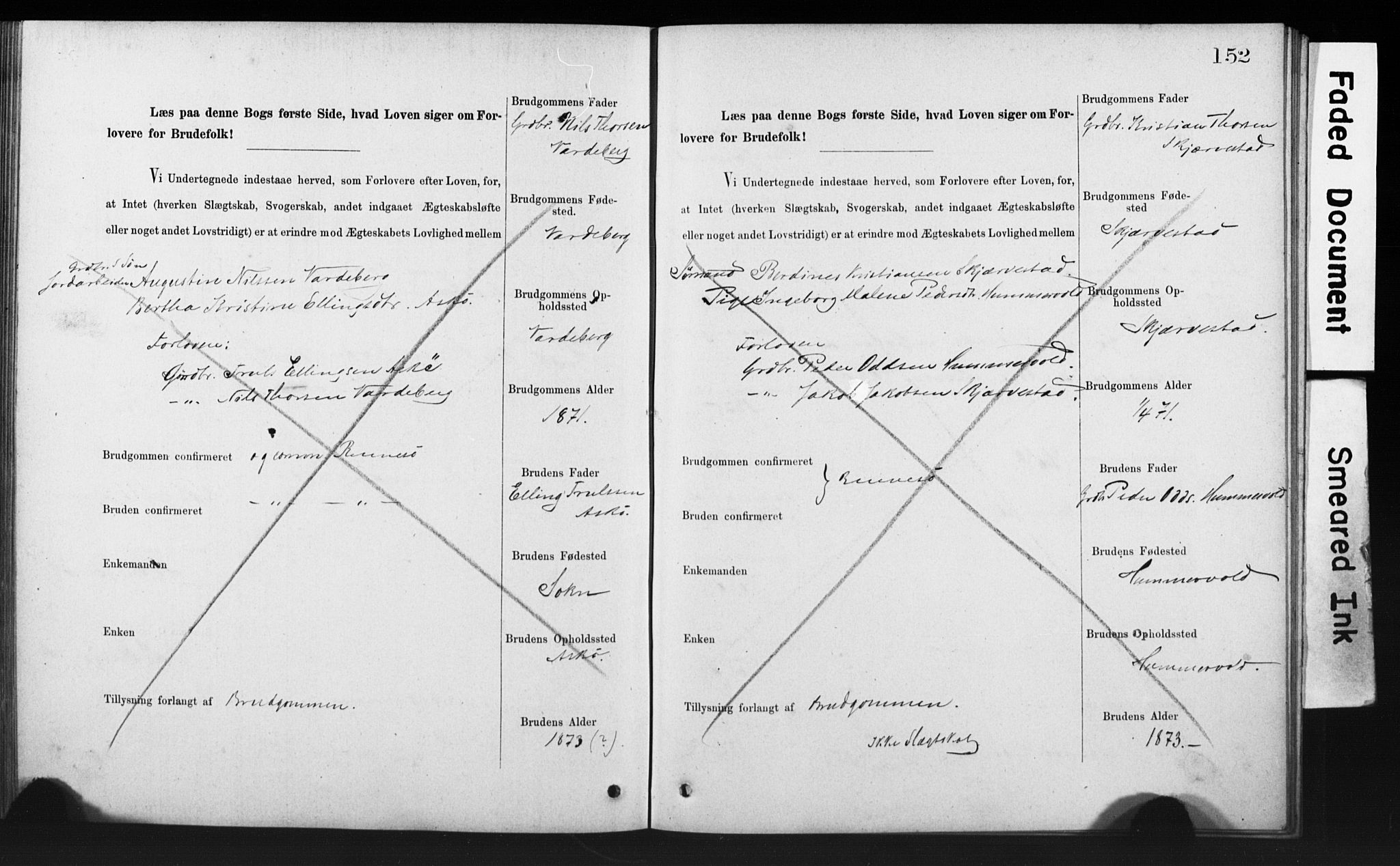 Rennesøy sokneprestkontor, AV/SAST-A -101827/I/Ie/L0001: Lysningsprotokoll nr. 1, 1873-1898, s. 152