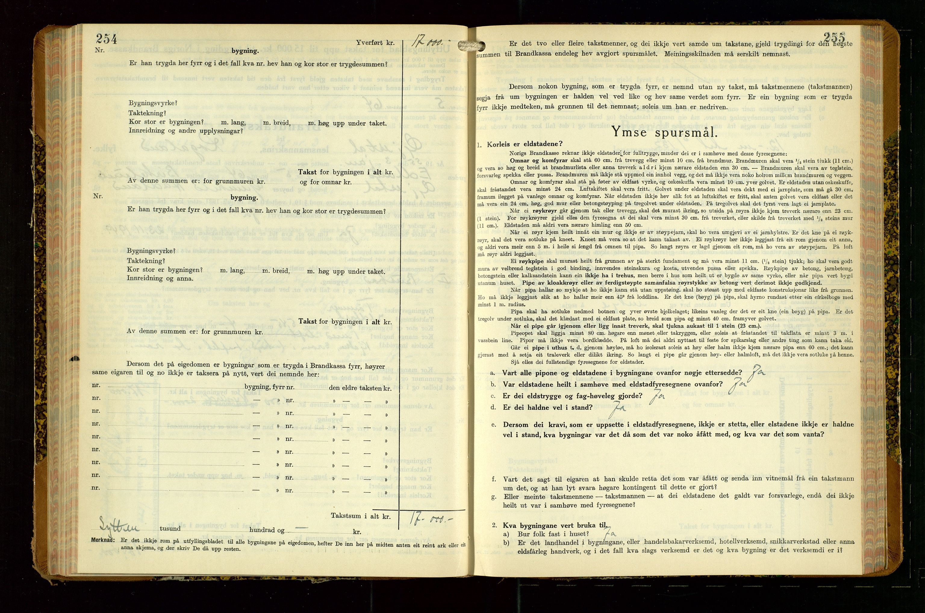 Gjesdal lensmannskontor, AV/SAST-A-100441/Go/L0008: Branntakstskjemaprotokoll, 1937-1955, s. 254-255