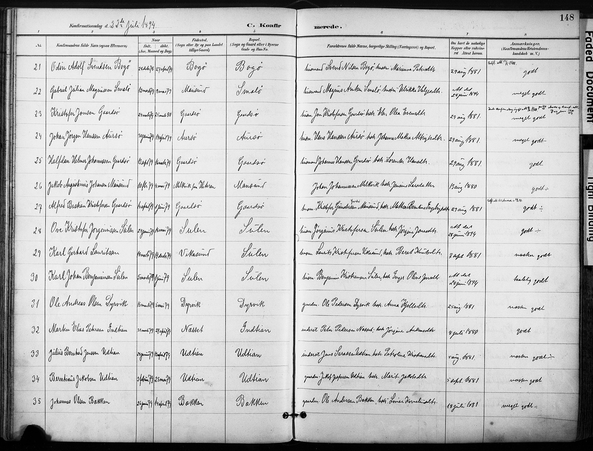 Ministerialprotokoller, klokkerbøker og fødselsregistre - Sør-Trøndelag, AV/SAT-A-1456/640/L0579: Ministerialbok nr. 640A04, 1889-1902, s. 148