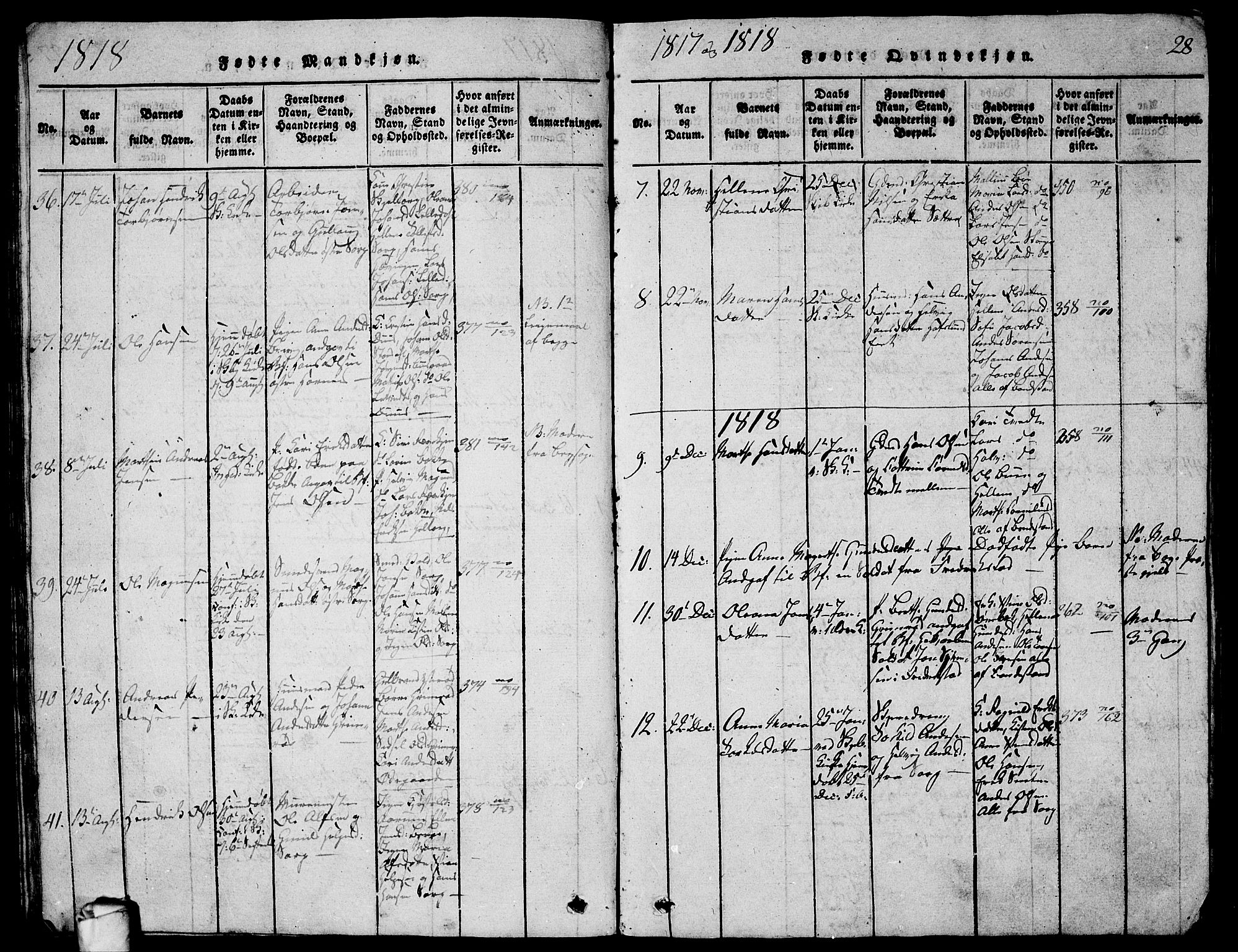 Skjeberg prestekontor Kirkebøker, AV/SAO-A-10923/G/Ga/L0001: Klokkerbok nr. I 1, 1815-1830, s. 28