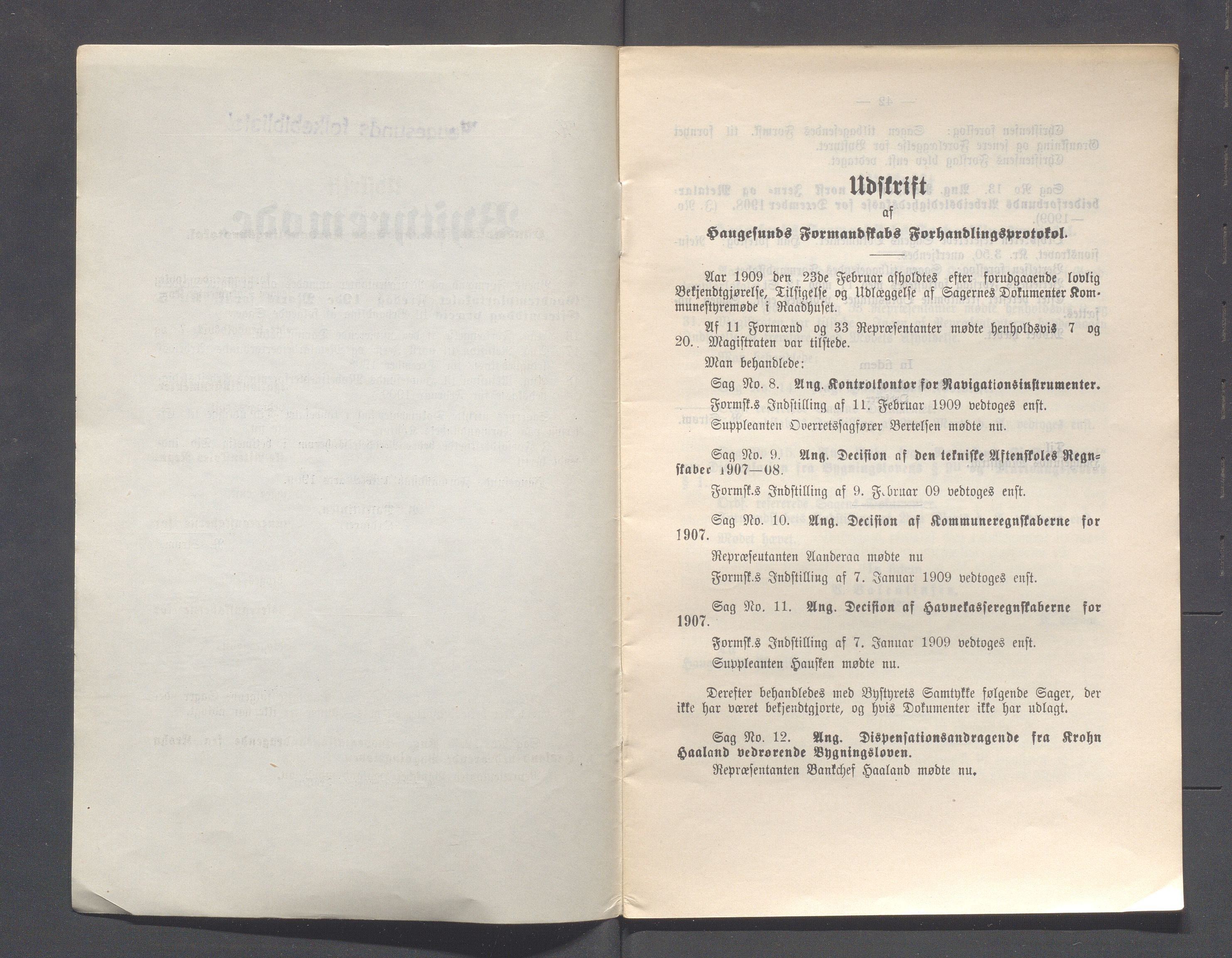 Haugesund kommune - Formannskapet og Bystyret, IKAR/A-740/A/Abb/L0002: Bystyreforhandlinger, 1908-1917, s. 222