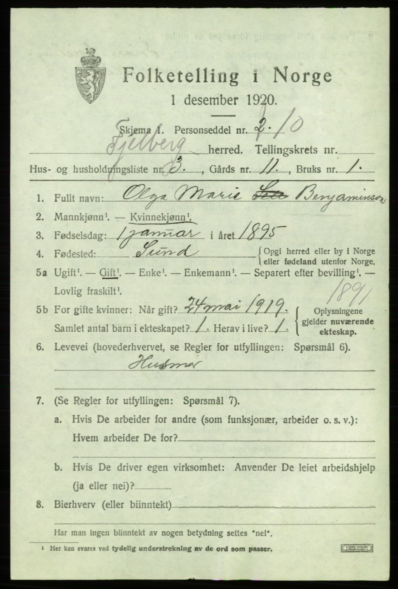 SAB, Folketelling 1920 for 1213 Fjelberg herred, 1920, s. 1589