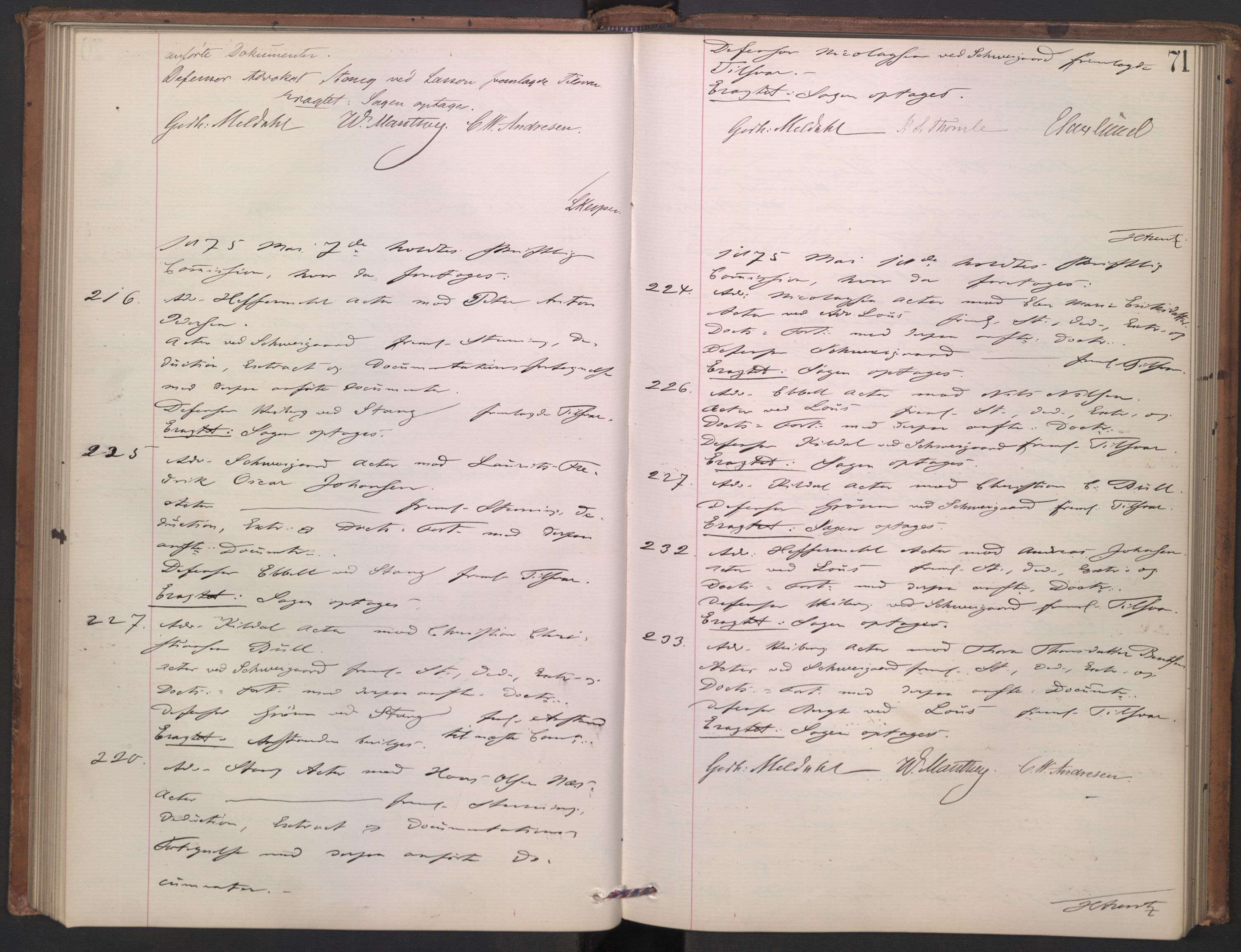 Høyesterett, AV/RA-S-1002/E/Ef/L0013: Protokoll over saker som gikk til skriftlig behandling, 1873-1879, s. 70b-71a