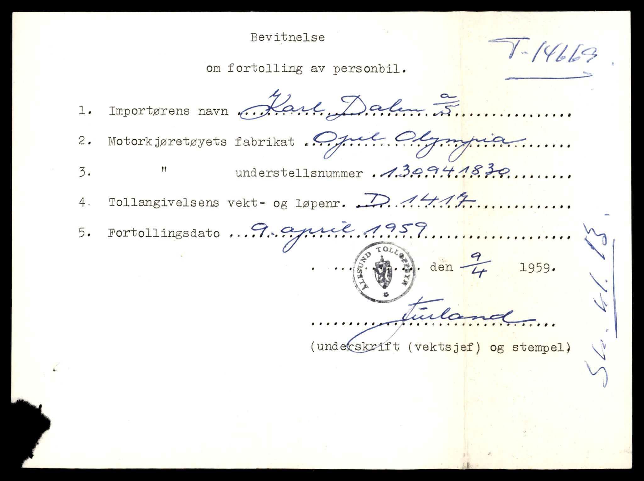 Møre og Romsdal vegkontor - Ålesund trafikkstasjon, AV/SAT-A-4099/F/Fe/L0047: Registreringskort for kjøretøy T 14580 - T 14720, 1927-1998, s. 2087