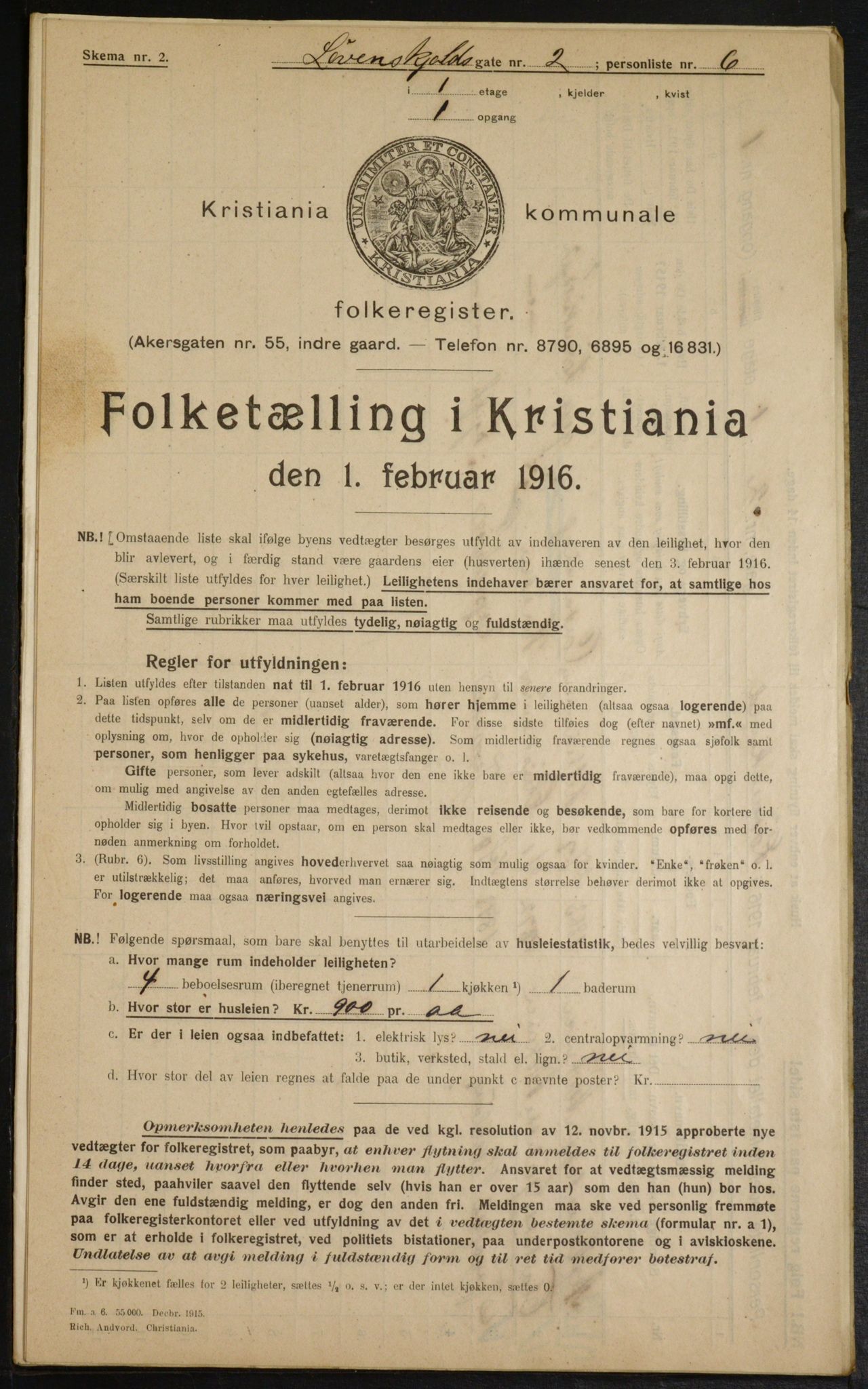 OBA, Kommunal folketelling 1.2.1916 for Kristiania, 1916, s. 60122