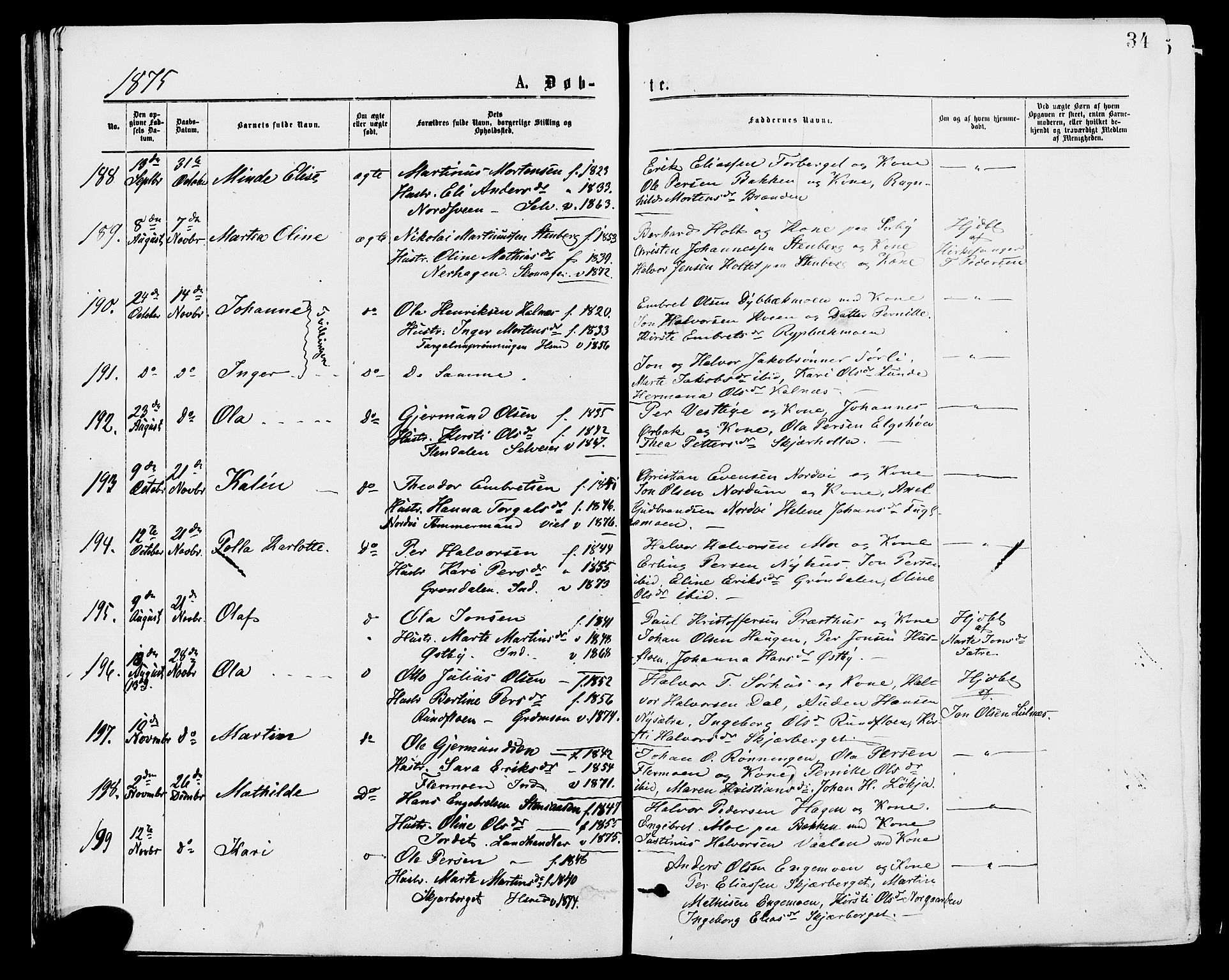 Trysil prestekontor, AV/SAH-PREST-046/H/Ha/Haa/L0007: Ministerialbok nr. 7, 1874-1880, s. 34