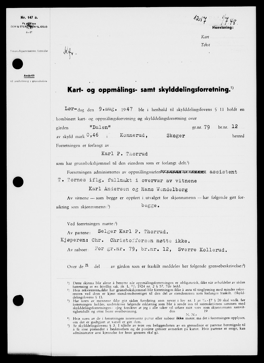 Holmestrand sorenskriveri, SAKO/A-67/G/Ga/Gaa/L0064: Pantebok nr. A-64, 1948-1948, Dagboknr: 1217/1948