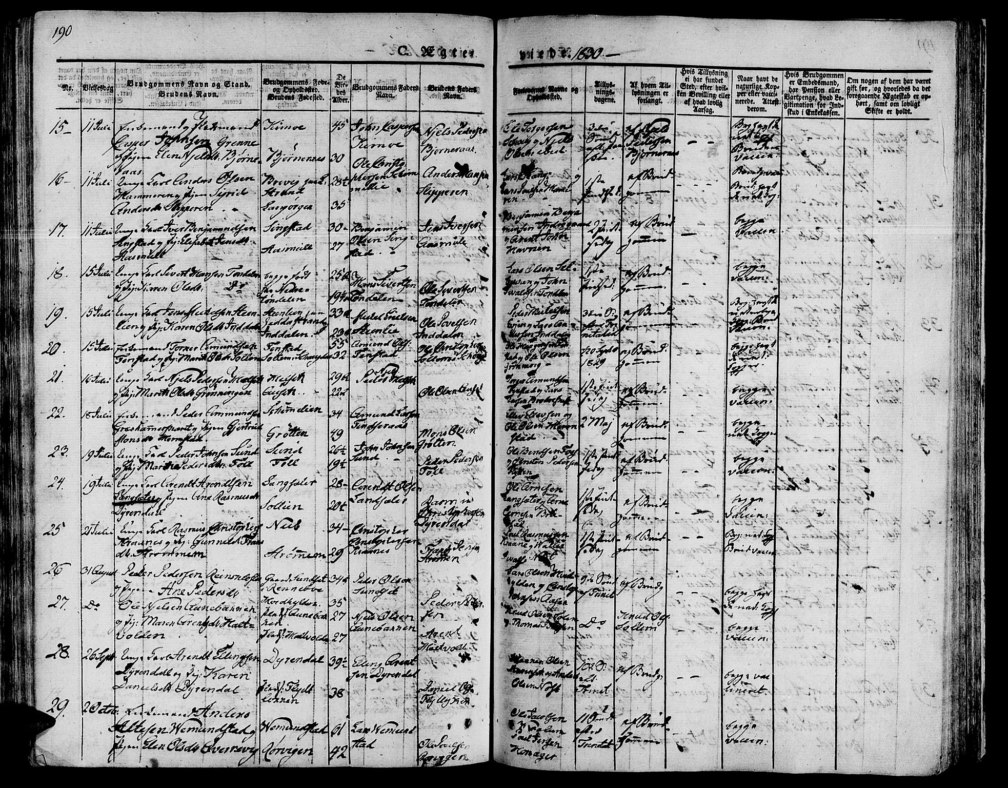 Ministerialprotokoller, klokkerbøker og fødselsregistre - Sør-Trøndelag, SAT/A-1456/646/L0609: Ministerialbok nr. 646A07, 1826-1838, s. 190