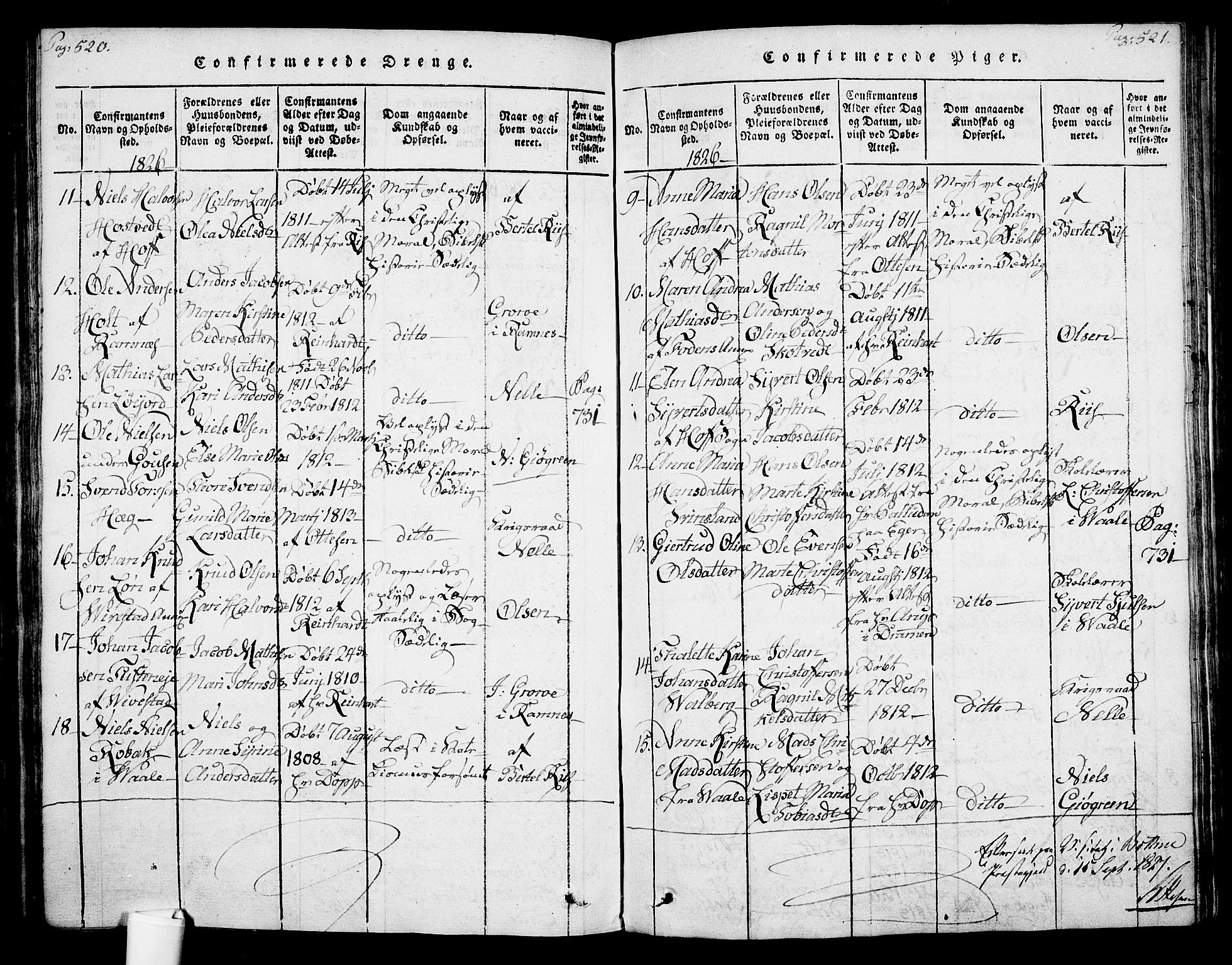 Botne kirkebøker, AV/SAKO-A-340/F/Fa/L0005: Ministerialbok nr. I 5, 1814-1836, s. 520-521