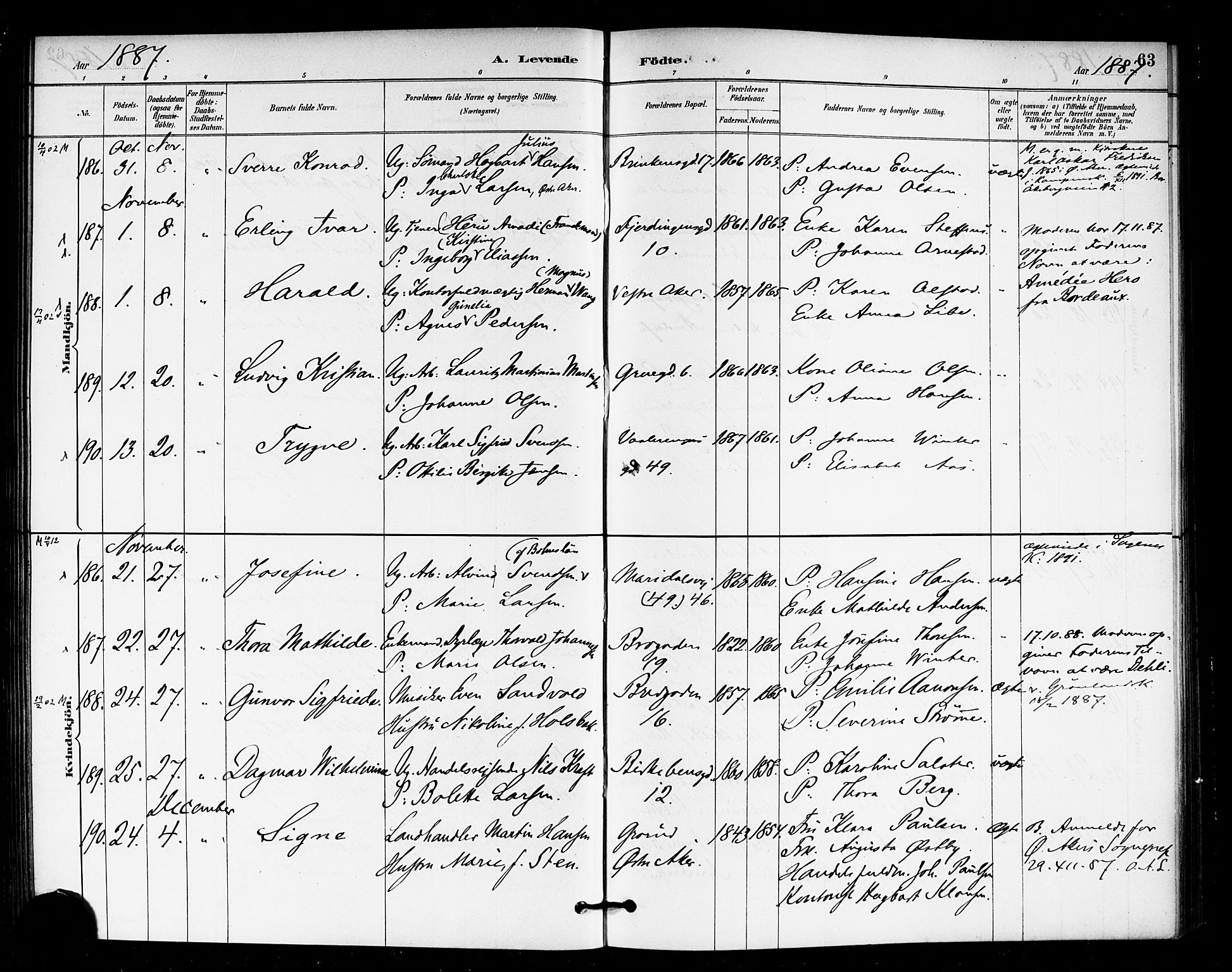 Rikshospitalet prestekontor Kirkebøker, AV/SAO-A-10309b/F/L0007: Ministerialbok nr. 7, 1885-1890, s. 63