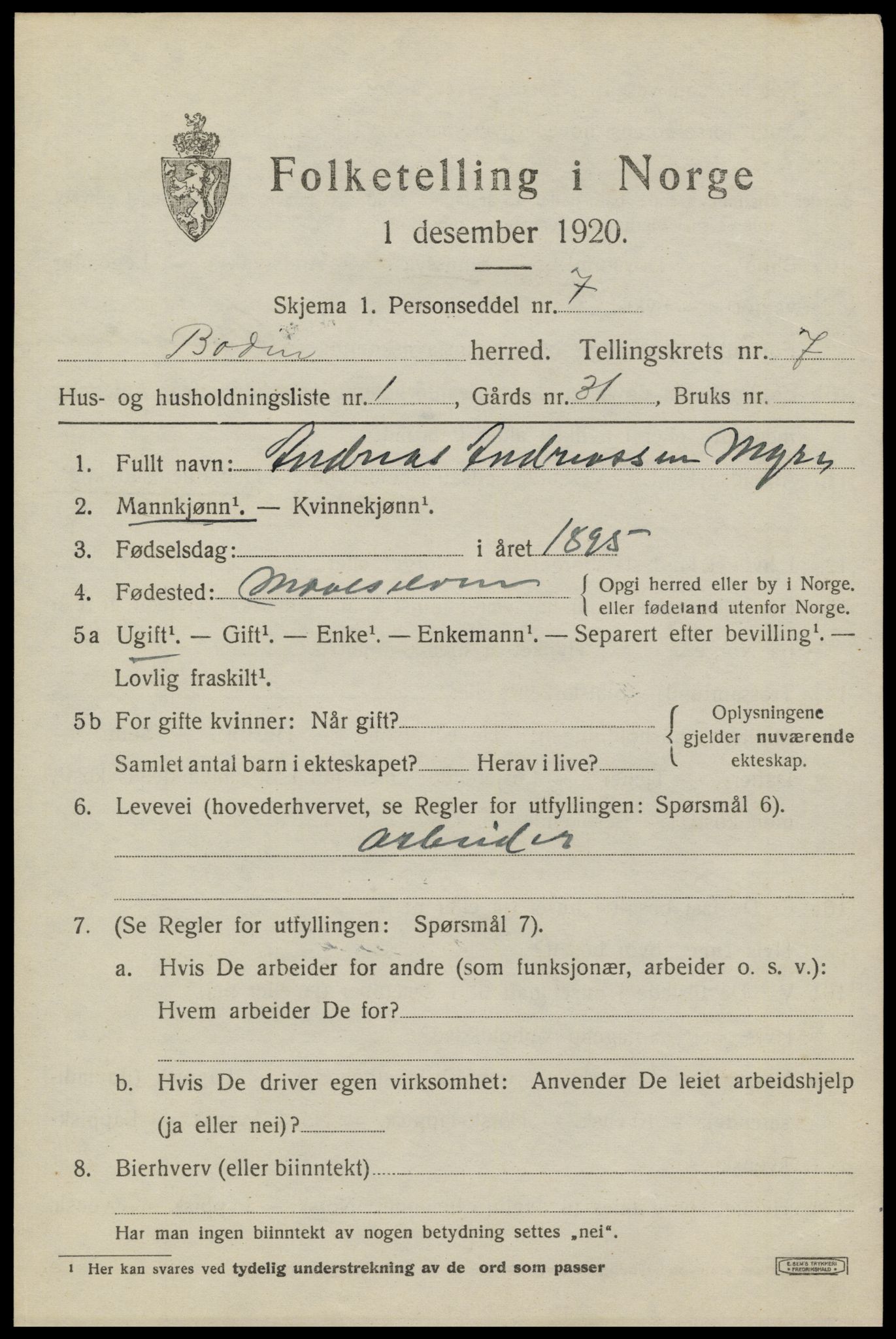 SAT, Folketelling 1920 for 1843 Bodin herred, 1920, s. 3972