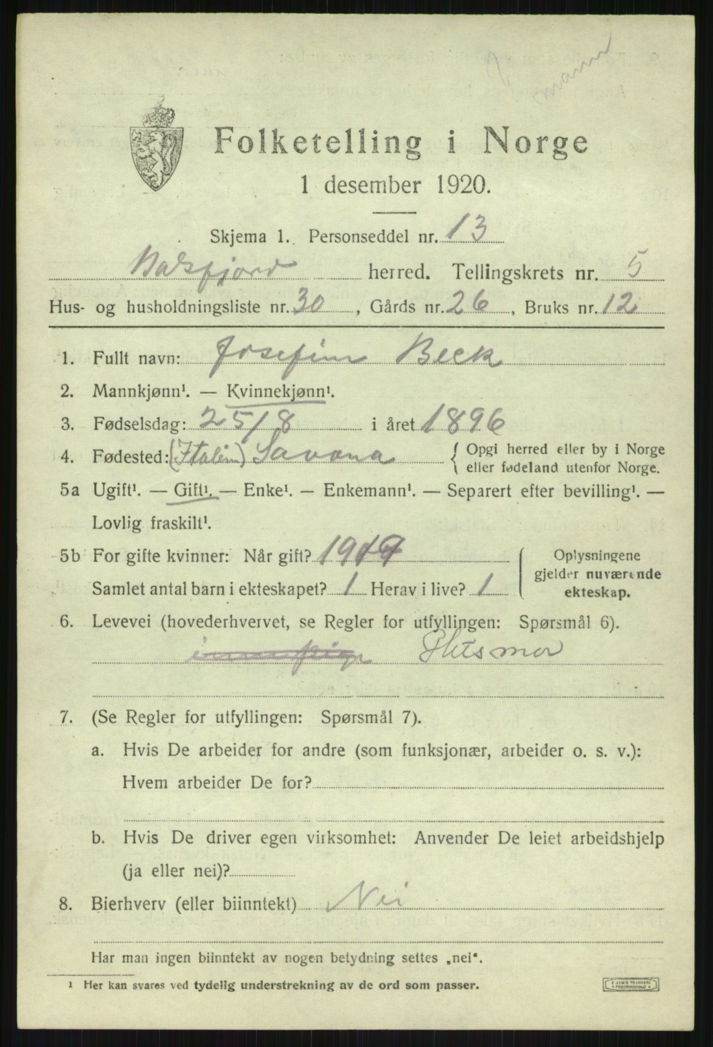 SATØ, Folketelling 1920 for 1933 Balsfjord herred, 1920, s. 3526