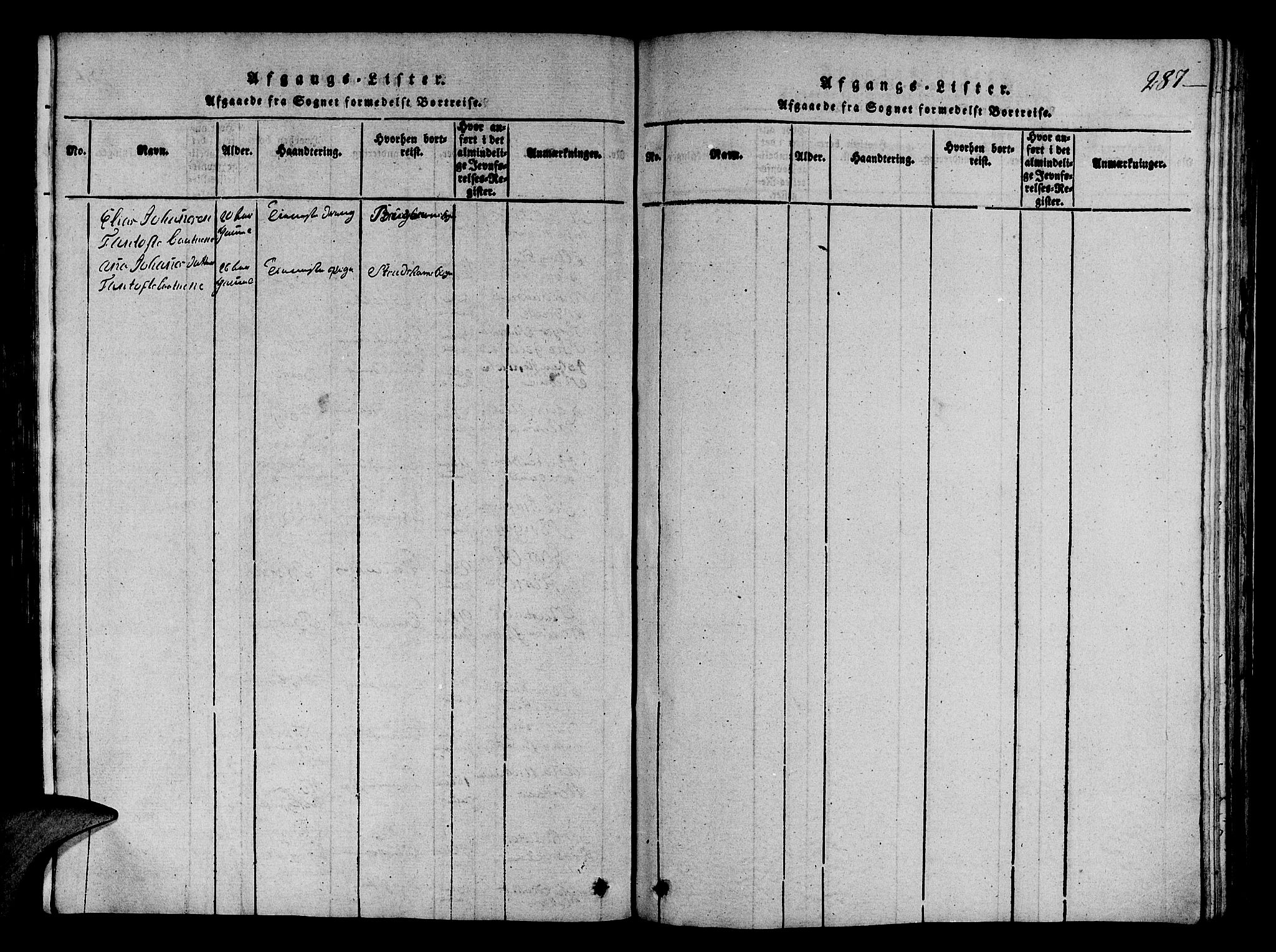 Fana Sokneprestembete, AV/SAB-A-75101/H/Hab/Haba/L0001: Klokkerbok nr. A 1, 1816-1836, s. 287