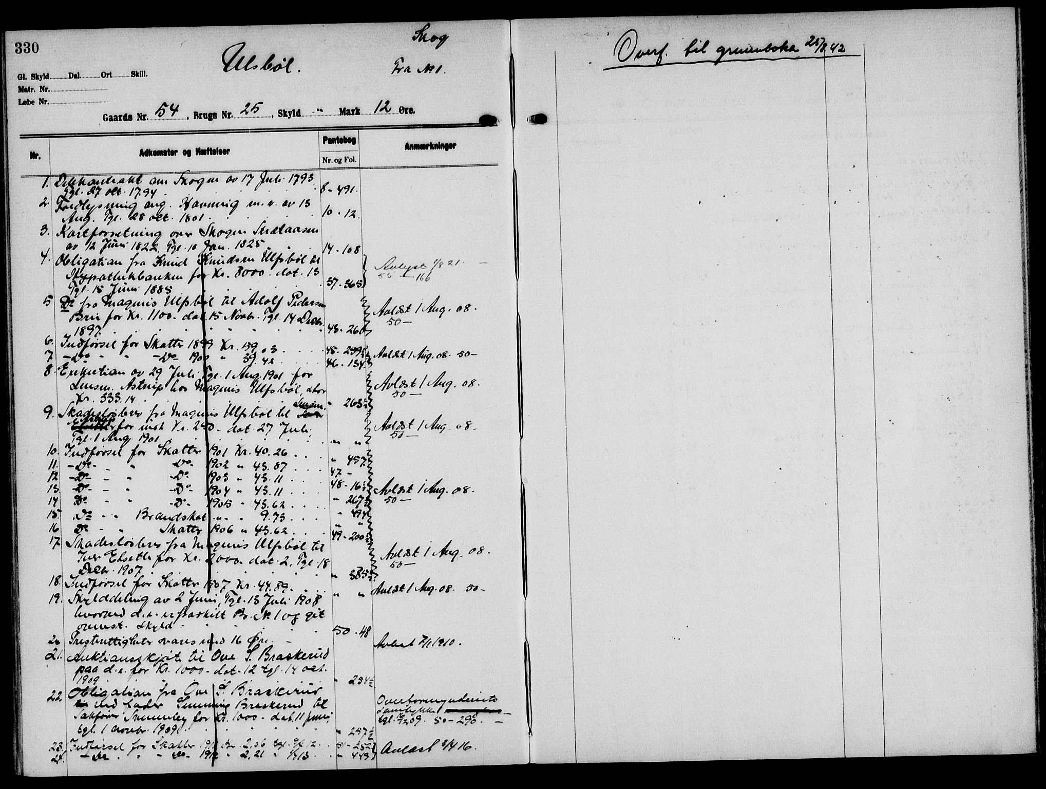 Solør tingrett, AV/SAH-TING-008/H/Ha/Hak/L0004: Panteregister nr. IV, 1900-1935, s. 330