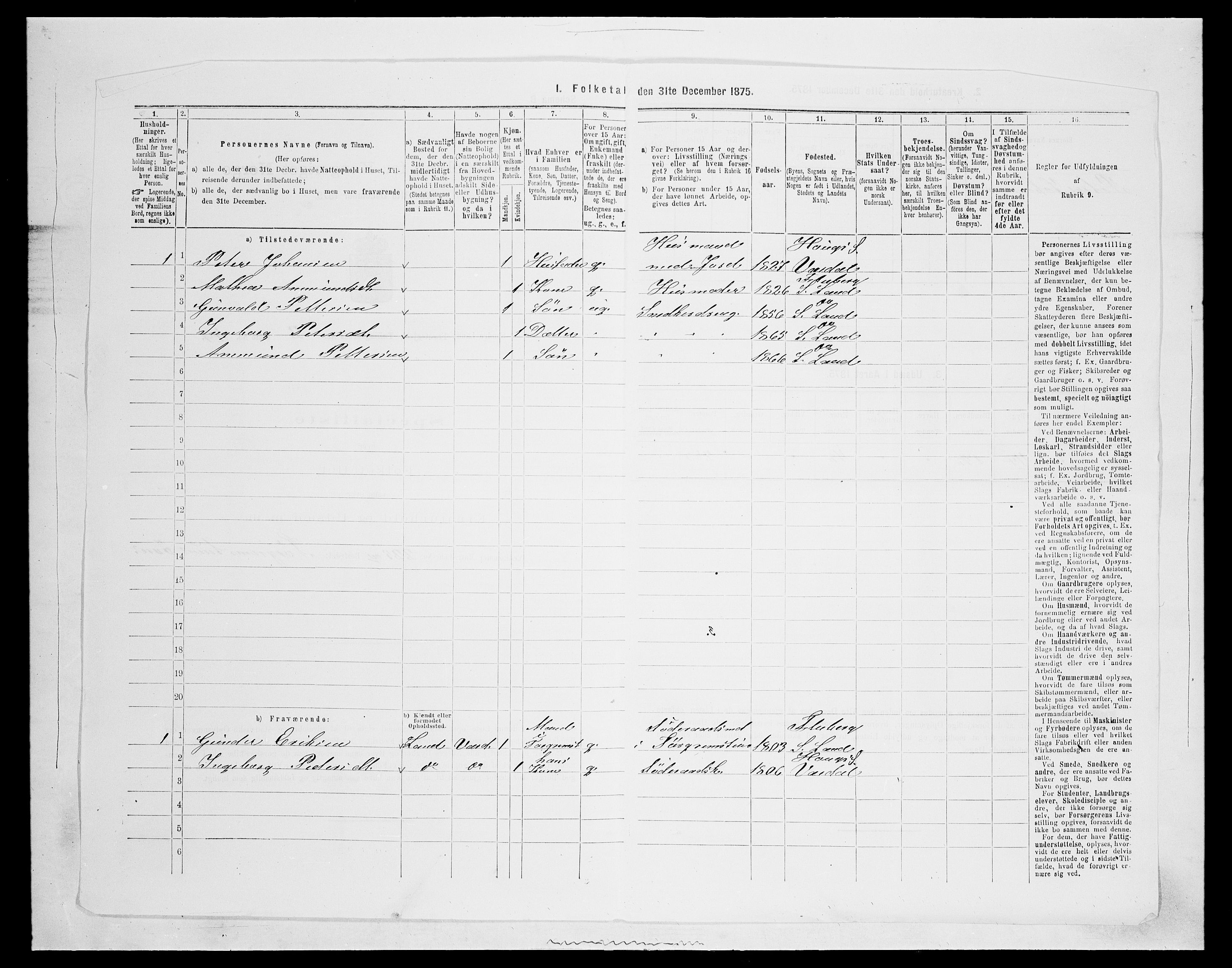 SAH, Folketelling 1875 for 0536P Søndre Land prestegjeld, 1875, s. 351