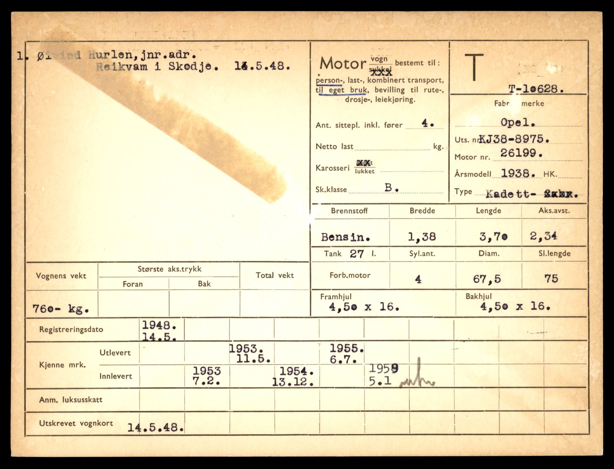Møre og Romsdal vegkontor - Ålesund trafikkstasjon, AV/SAT-A-4099/F/Fe/L0022: Registreringskort for kjøretøy T 10584 - T 10694, 1927-1998, s. 1393