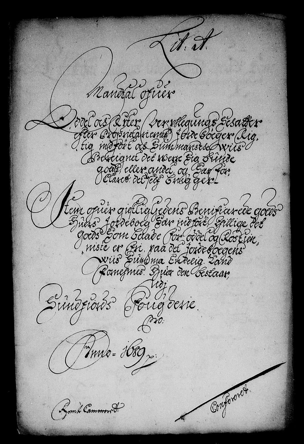 Rentekammeret inntil 1814, Reviderte regnskaper, Stiftamtstueregnskaper, Bergen stiftamt, RA/EA-6043/R/Rc/L0091: Bergen stiftamt, 1689