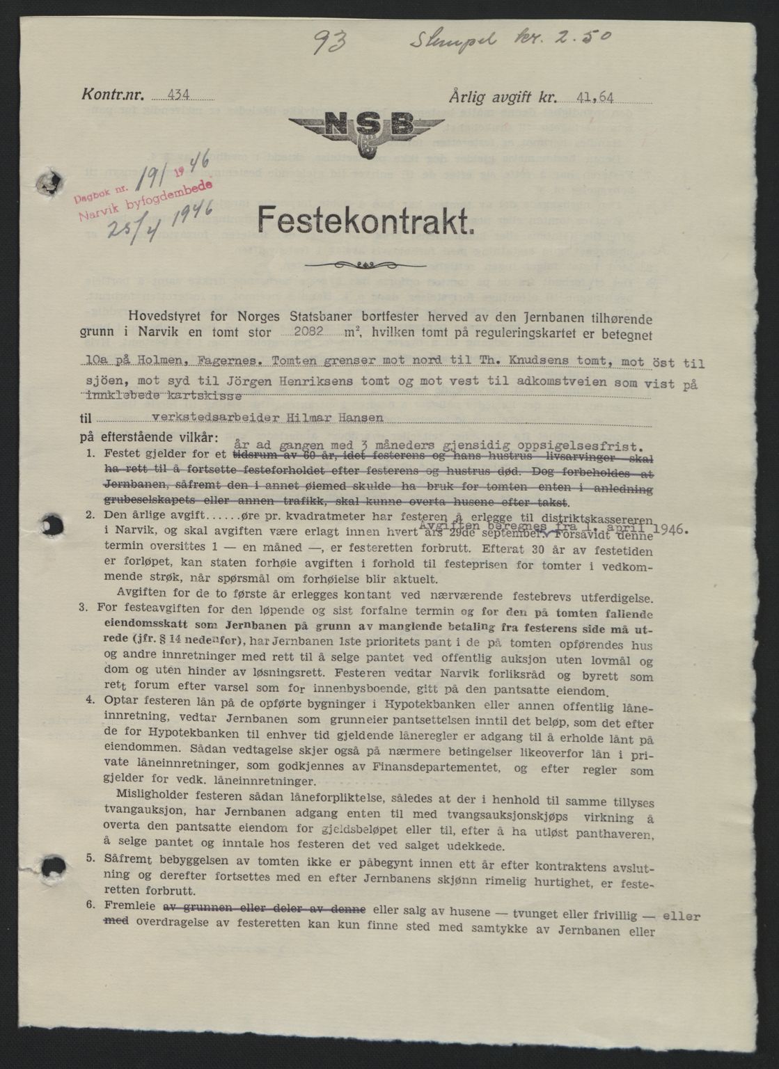 Narvik sorenskriveri, SAT/A-0002/1/2/2C/2Ca: Pantebok nr. A21, 1946-1947, Dagboknr: 191/1946