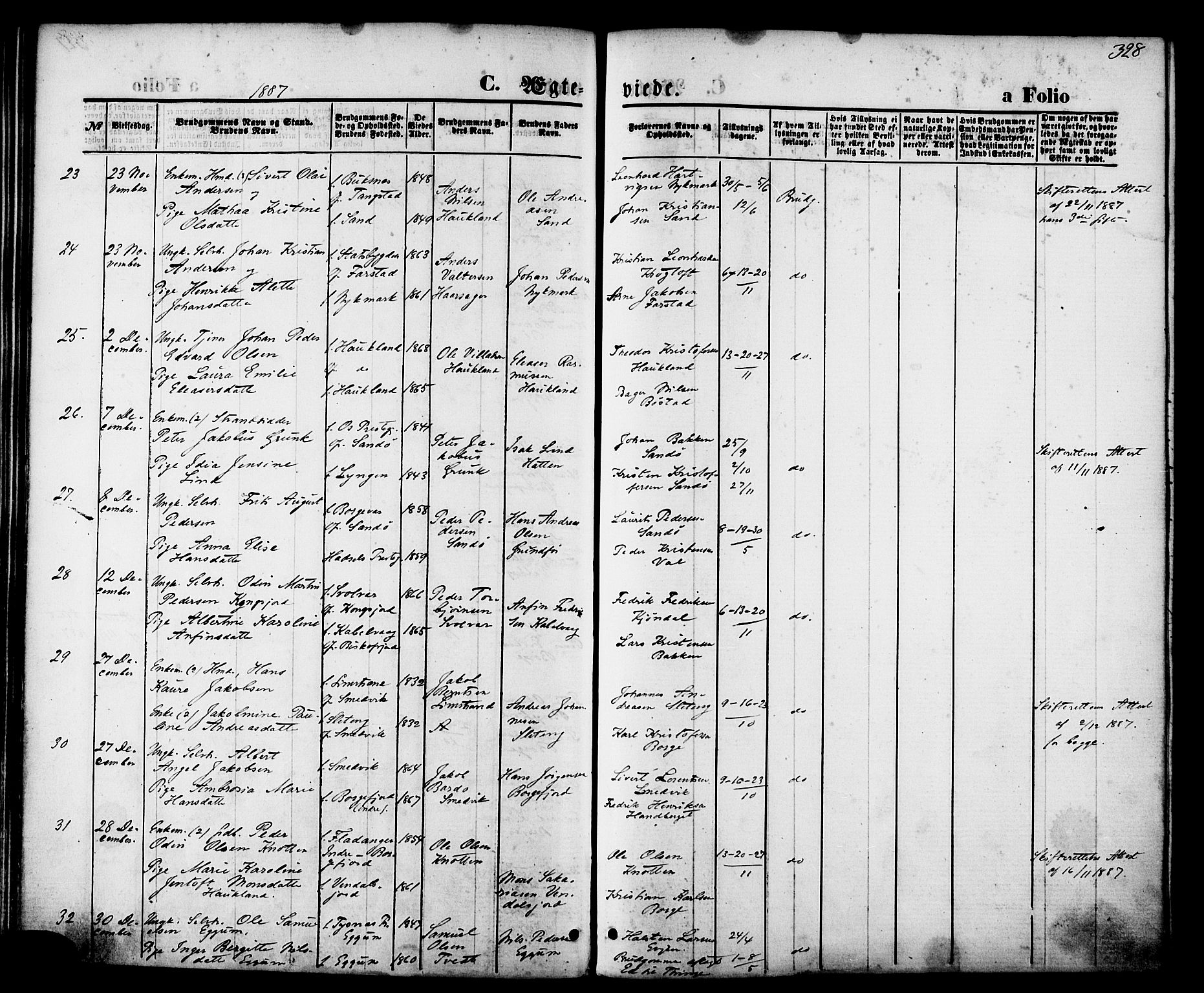 Ministerialprotokoller, klokkerbøker og fødselsregistre - Nordland, SAT/A-1459/880/L1132: Ministerialbok nr. 880A06, 1869-1887, s. 328
