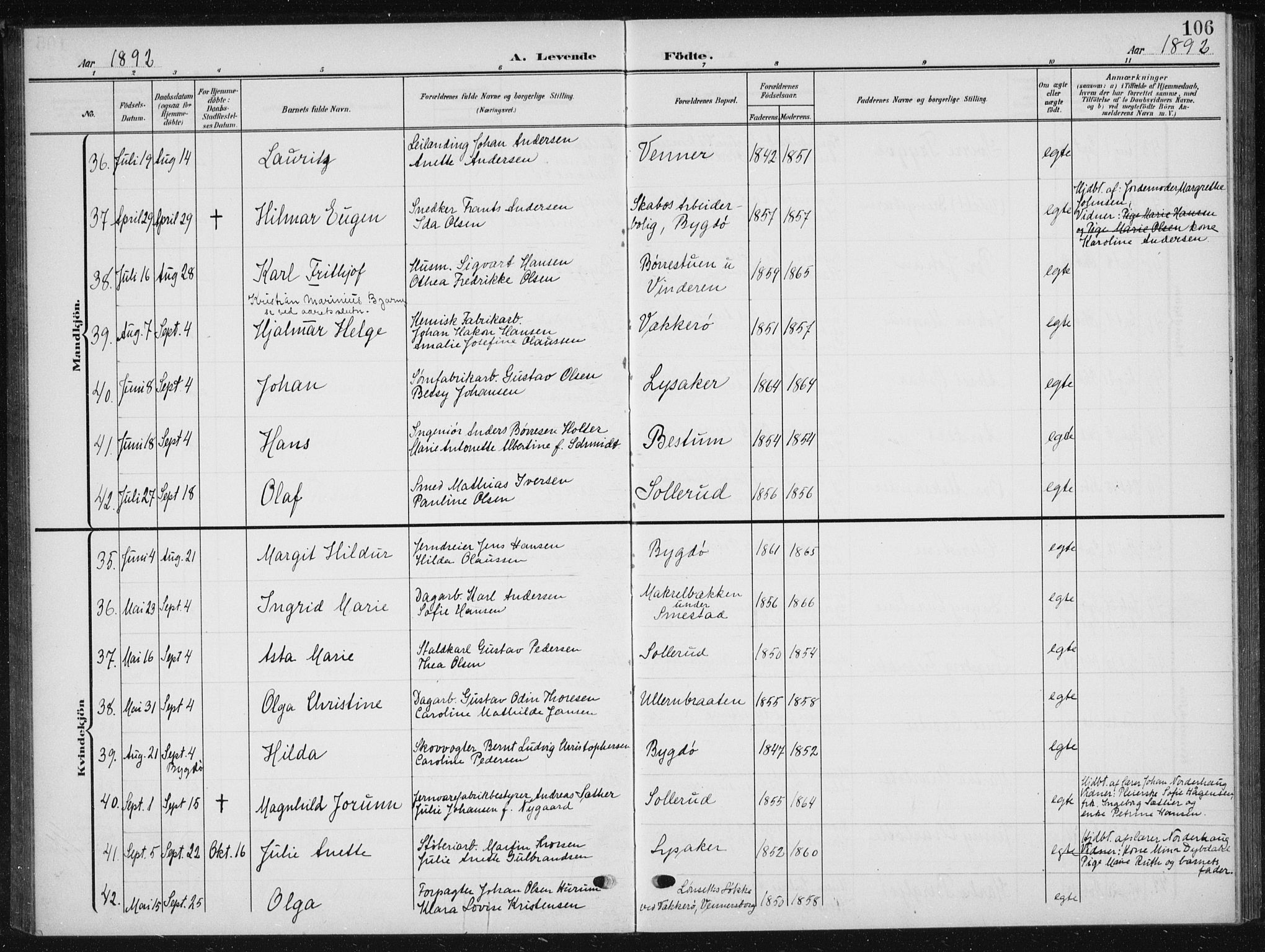Vestre Aker prestekontor Kirkebøker, AV/SAO-A-10025/F/Fb/L0001: Ministerialbok nr. II 1, 1880-1906, s. 106