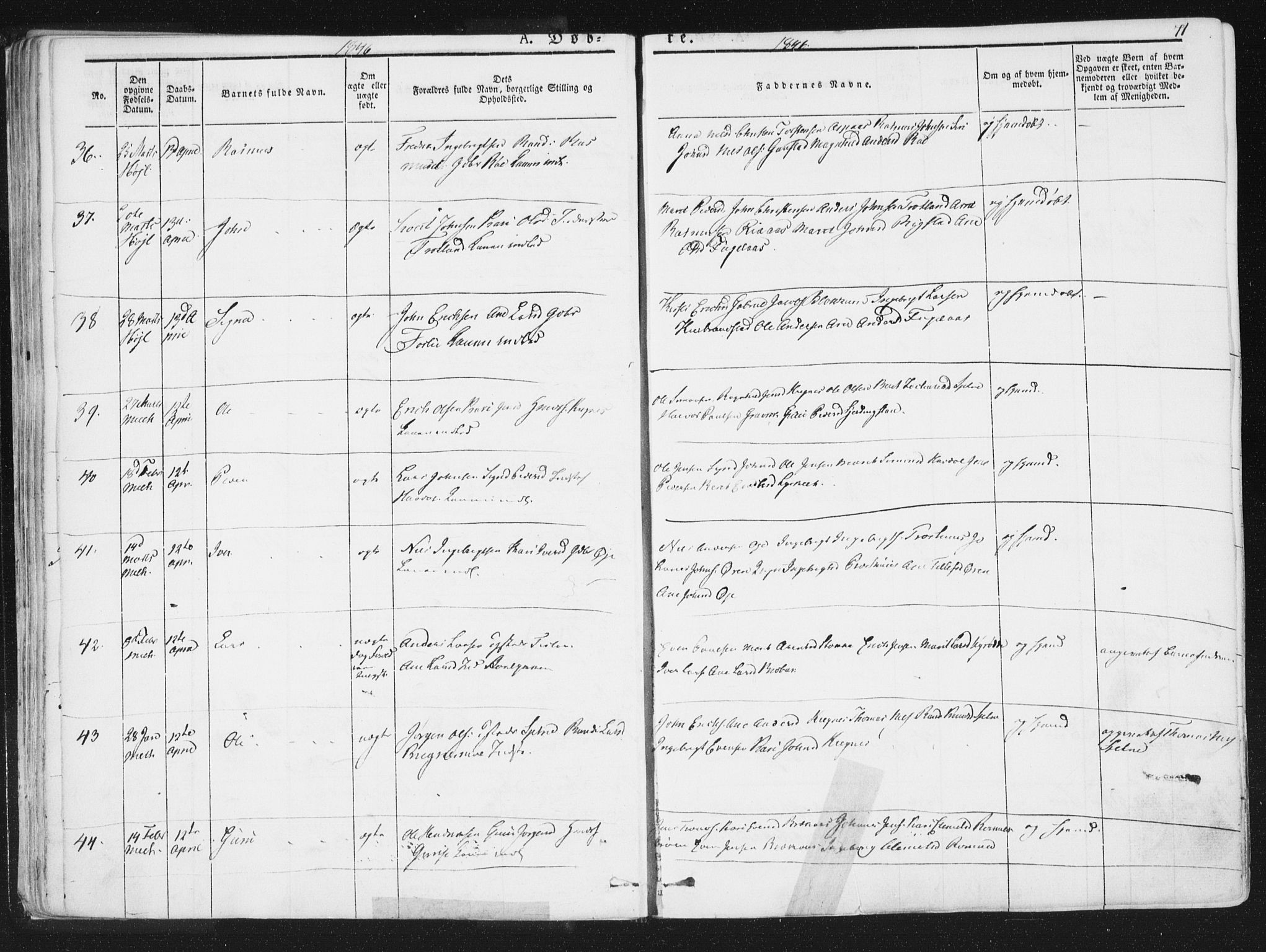 Ministerialprotokoller, klokkerbøker og fødselsregistre - Sør-Trøndelag, SAT/A-1456/691/L1074: Ministerialbok nr. 691A06, 1842-1852, s. 71