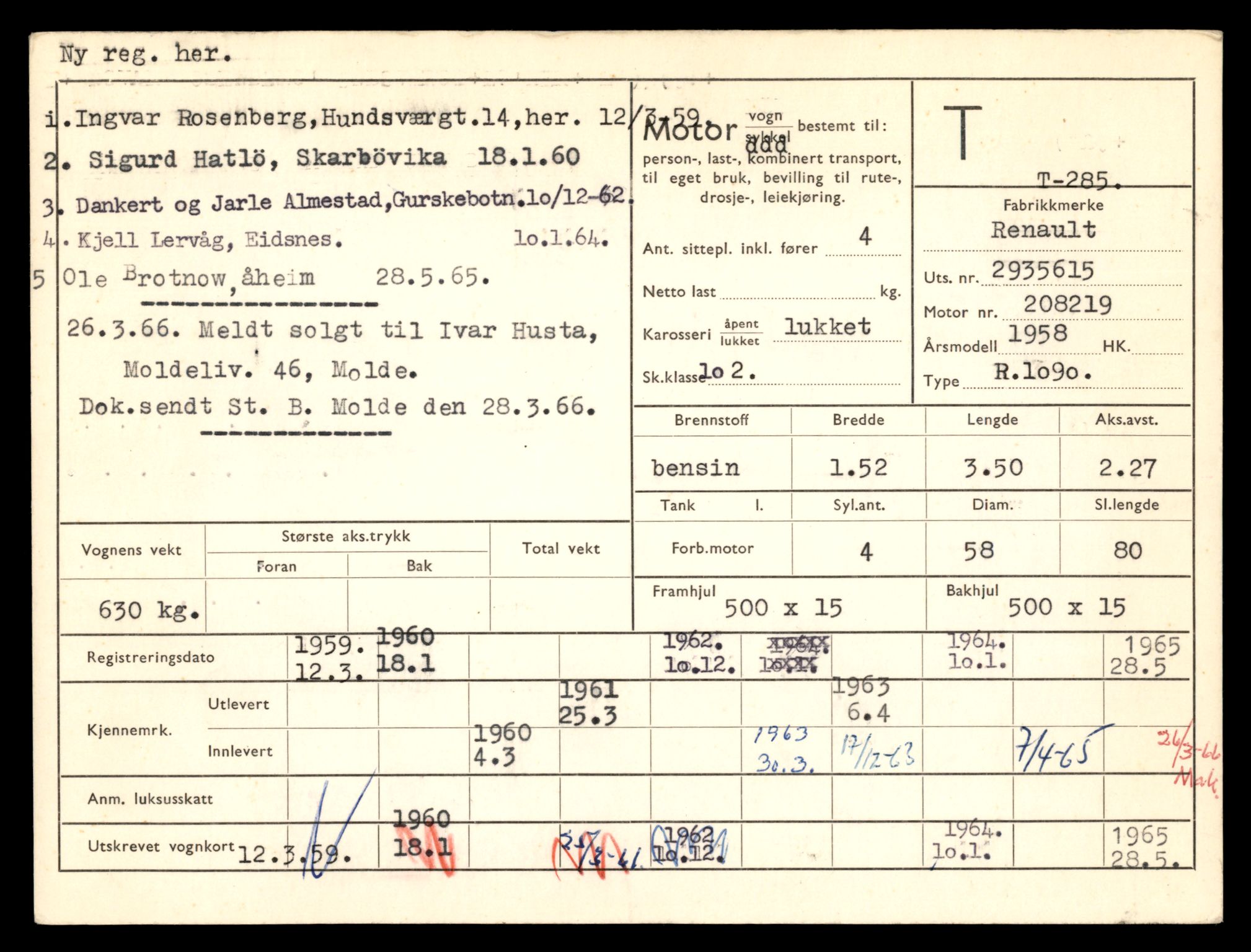 Møre og Romsdal vegkontor - Ålesund trafikkstasjon, AV/SAT-A-4099/F/Fe/L0003: Registreringskort for kjøretøy T 232 - T 340, 1927-1998, s. 1471