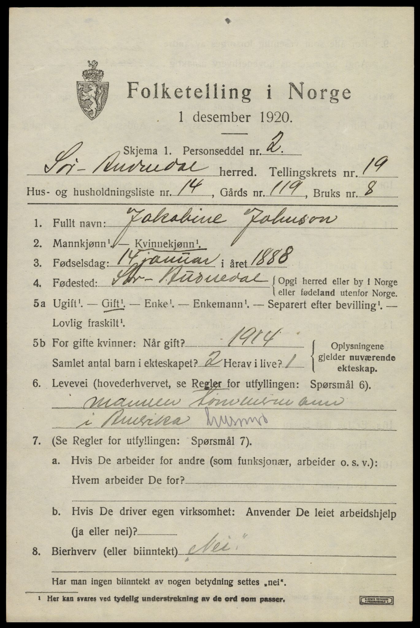 SAK, Folketelling 1920 for 1029 Sør-Audnedal herred, 1920, s. 6693