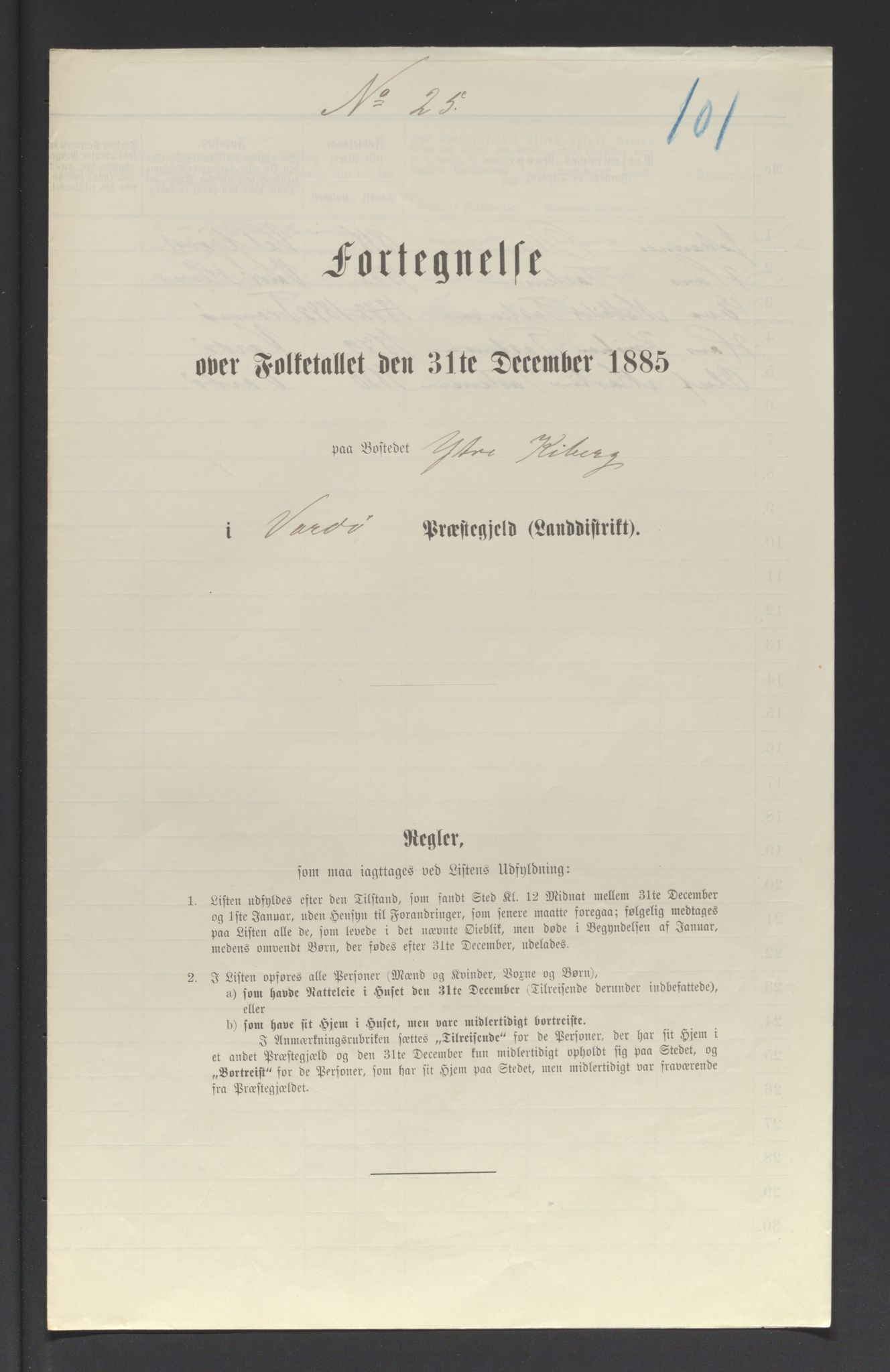 SATØ, Folketelling 1885 for 2028 Vardø herred, 1885, s. 101a