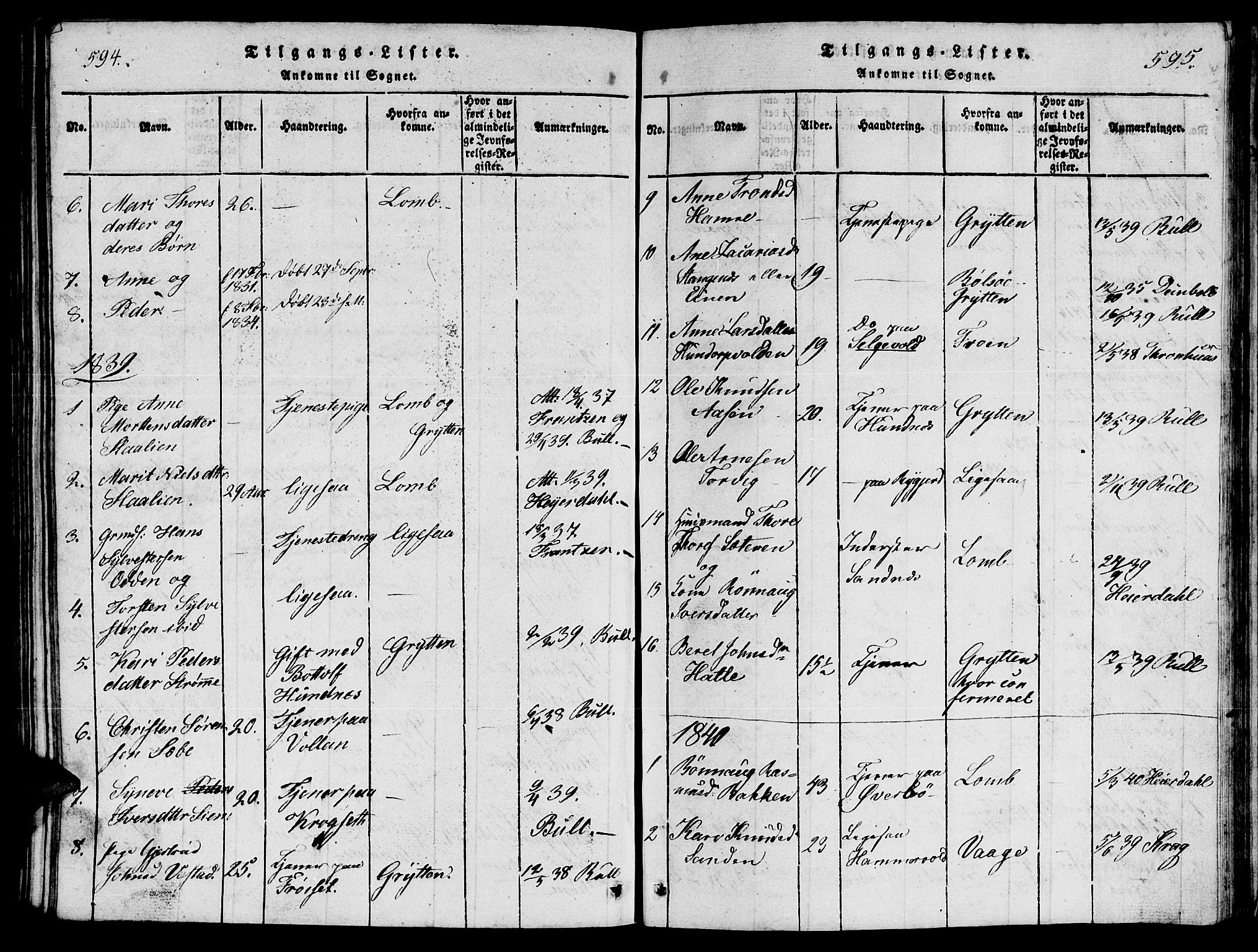 Ministerialprotokoller, klokkerbøker og fødselsregistre - Møre og Romsdal, AV/SAT-A-1454/548/L0613: Klokkerbok nr. 548C01, 1818-1846, s. 594-595